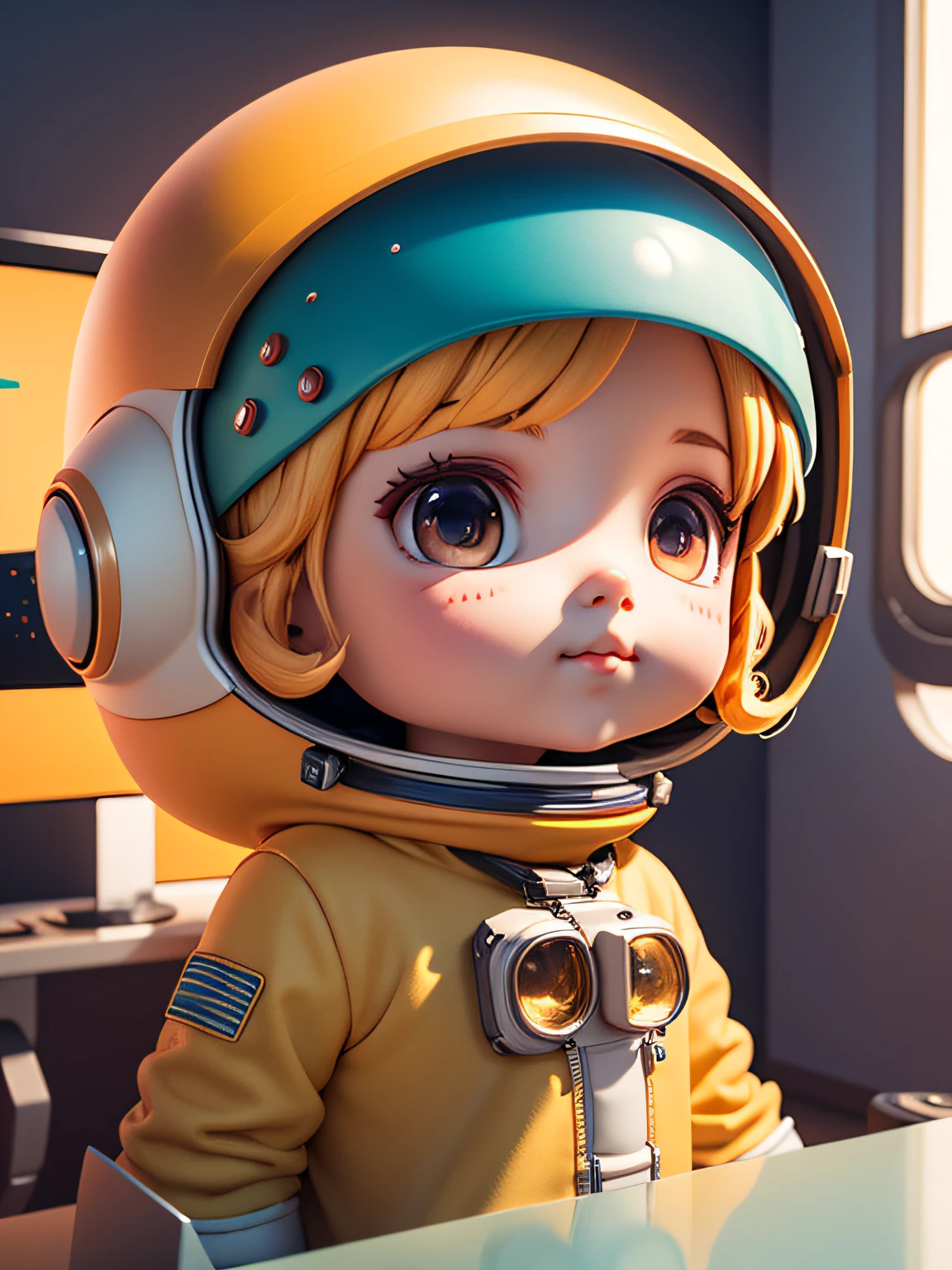 There is a little doll with helmet and helmet, cute 3d rendering, little astronaut looking up, portrait anime space cadet boy, cute 3d anime boy rendering, cute detailed digital art, male explorer mini cute boy, 3d rendering stylized, 3d rendered character art 8k, cute digital painting, anime style 3d, super detailed rendering