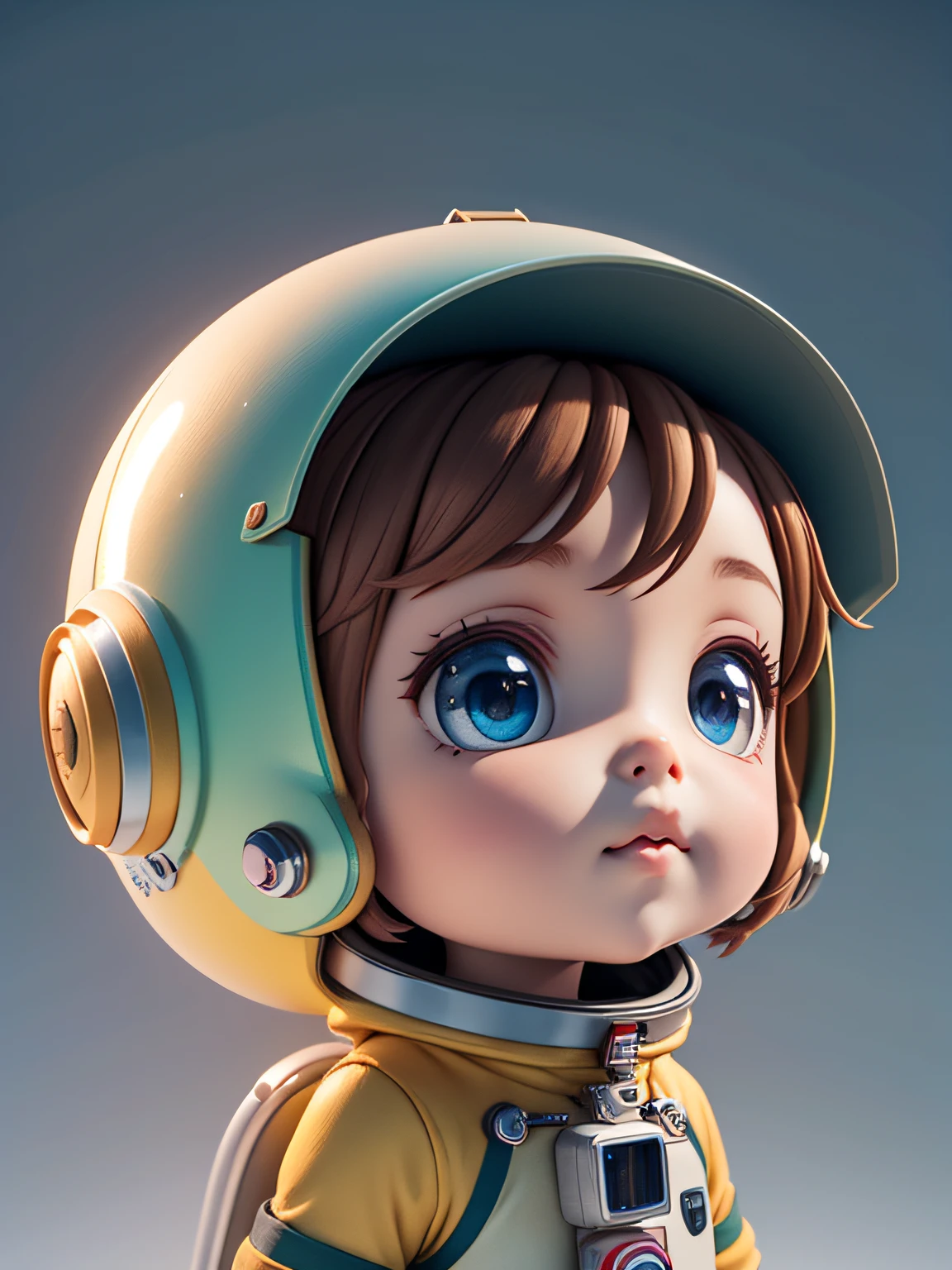There is a little doll with helmet and helmet, cute 3d rendering, little astronaut looking up, portrait anime space cadet boy, cute 3d anime boy rendering, cute detailed digital art, male explorer mini cute boy, 3d rendering stylized, 3d rendered character art 8k, cute digital painting, anime style 3d, super detailed rendering
