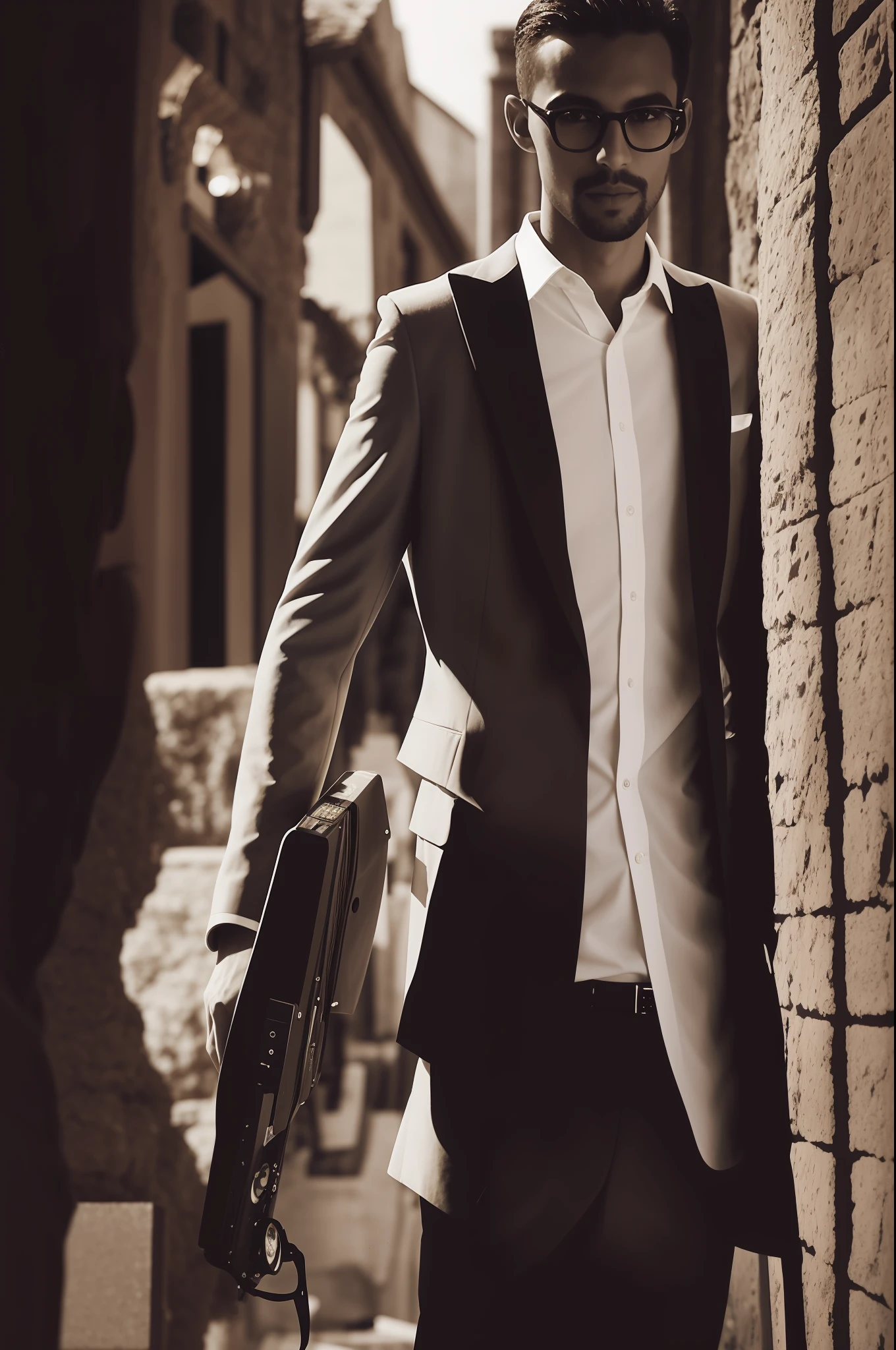 undercucho Close portrait of elegant [undercucho] person in tailored suit- futurist style, intricate baroque detial, elegant, glowing lights, highly detailed, digital painting, artstation, concept art, smooth, sharp focus, illustration, art by wlop, mars ravelo and greg rutkowski
(high detailed skin:1.2), 8k uhd, dslr, soft lighting, high quality, film grain, Fujifilm XT3  mix4 
male model, black suit, seductive, Florence, Italy background, night, bokeh, depth of field, (upper body:1.0), best quality, intricate details, detailed eyes, masterpiece, film grain, 1980s, kodakchrome, flashlight