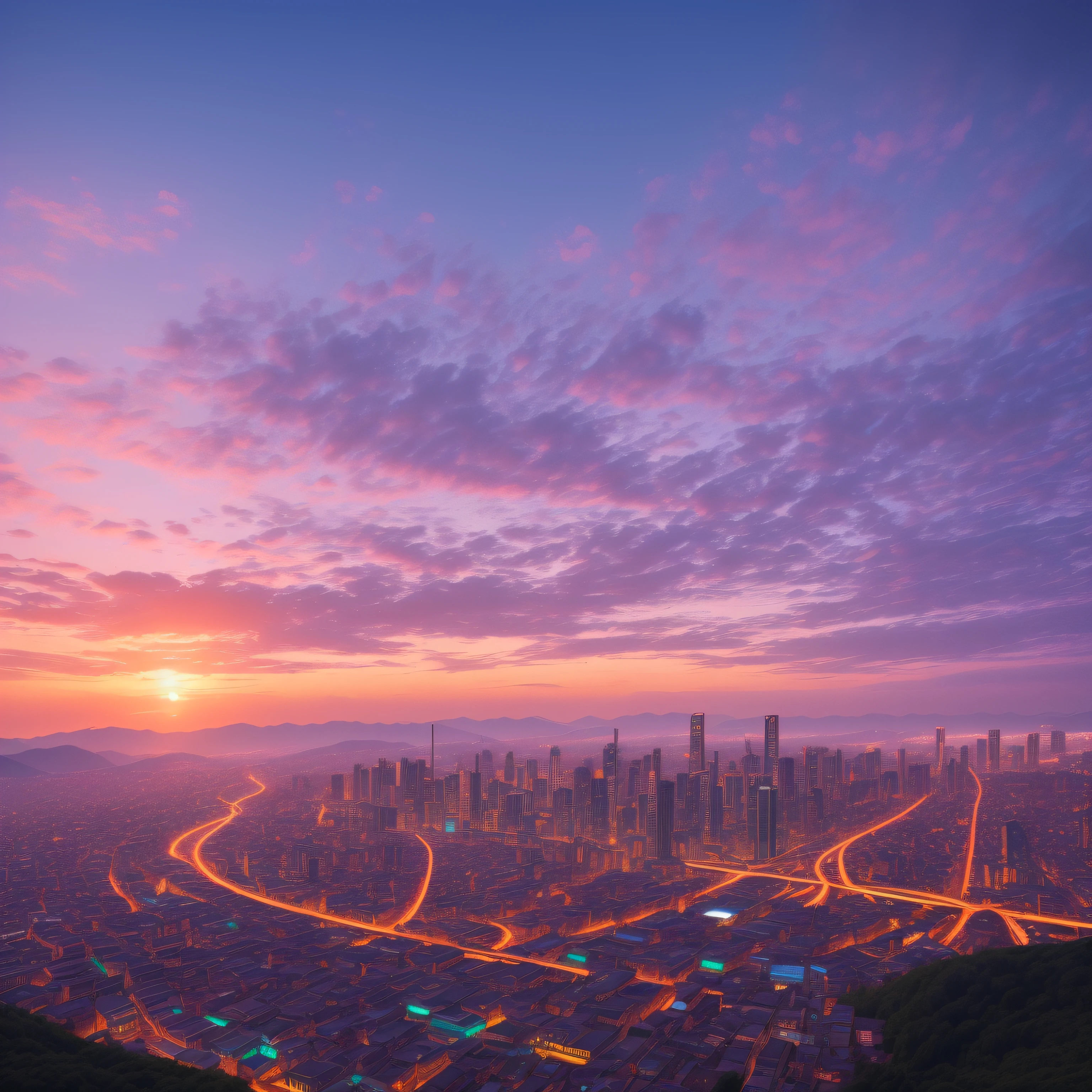 neon sunrise city countryside --auto