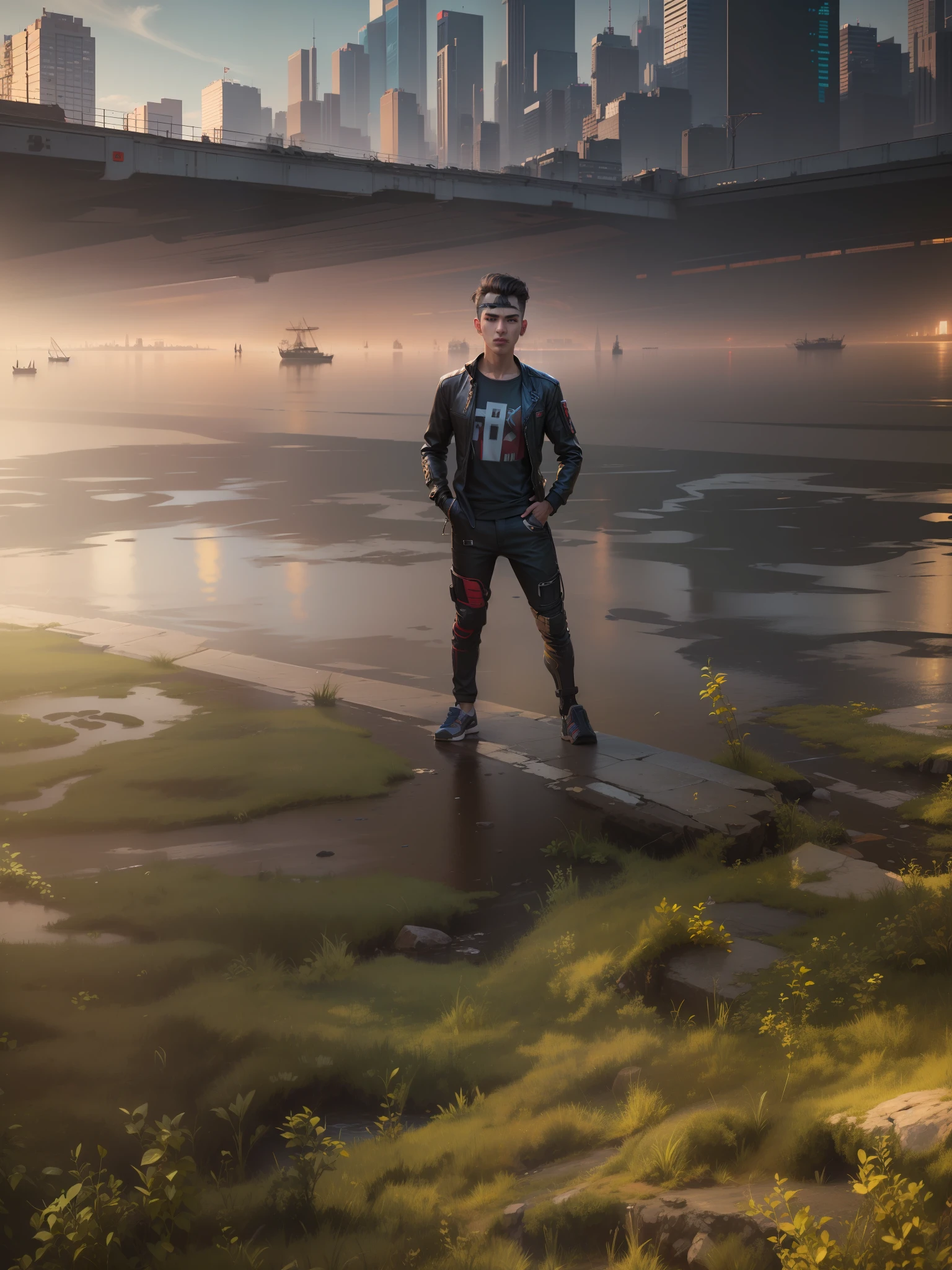 Change background cyberpunk handsome boy, realistic face, 8k, ultra realistic.