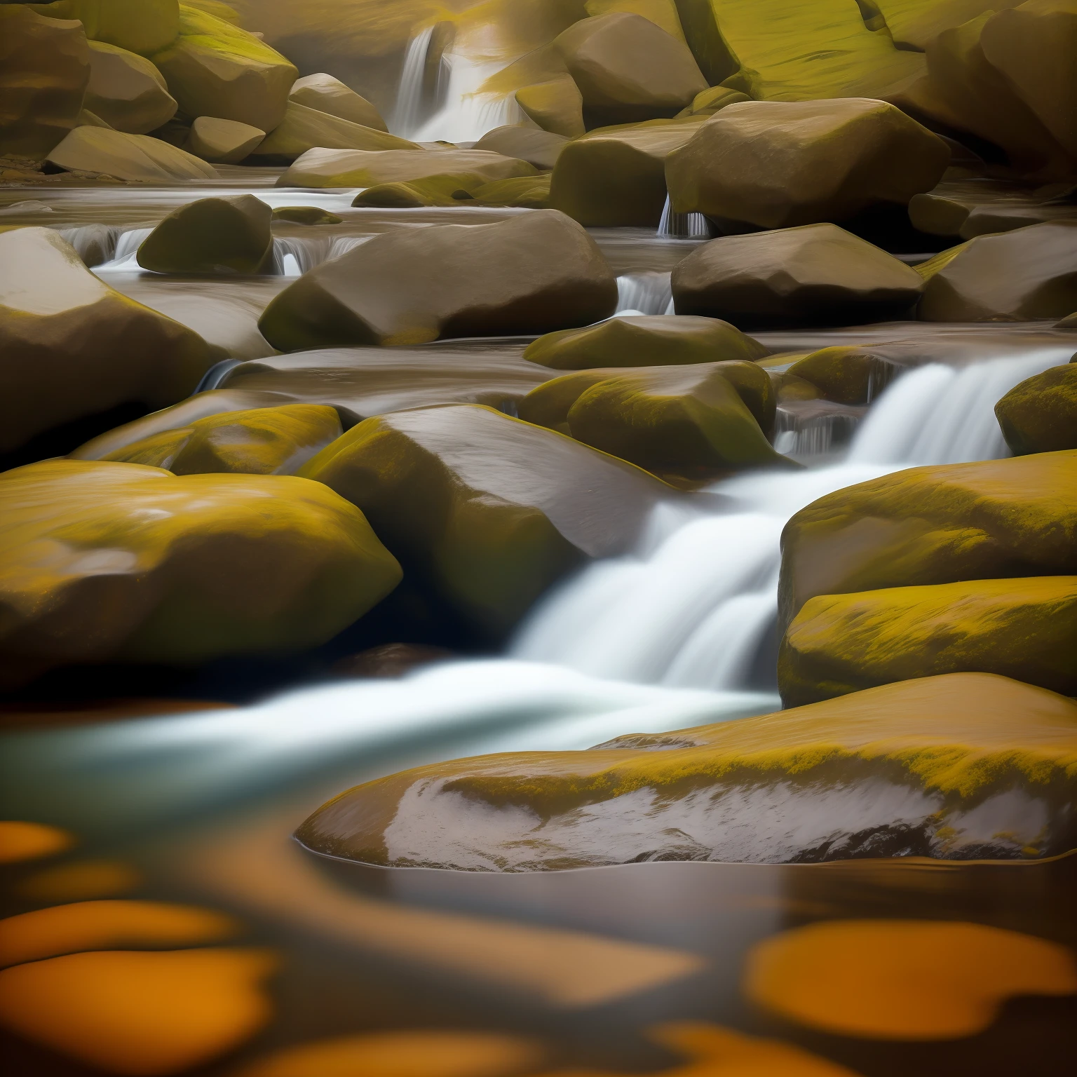 Drop of water falls on an imposing stone. vibrant colors, inspired by Edwuard Robert Hughes