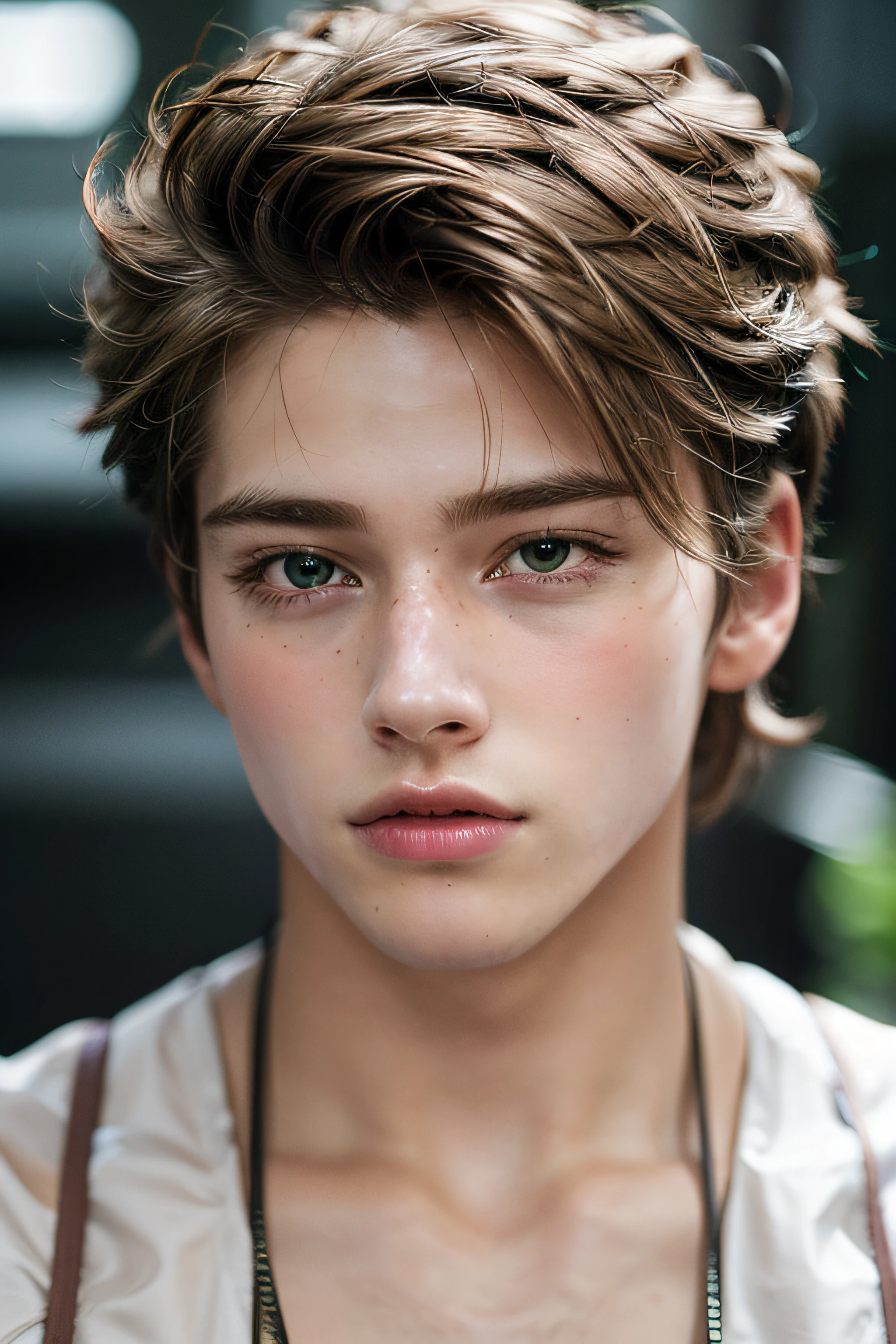 20-year-old Caucasian model, Close up, Masterpiece, Best quality, Raw photo, Photorealistic, Face, Incredibly ridiculous, Beautiful boy, Cute, Detailed eyes, Arranged hairstyle, Depth of field, High resolution, Ultra detail, Fine detail, Very detailed, Very detailed eyes and face, Sharp pupils, Realistic pupils, Sharp focus, Cinematic lighting, Blonde, Clean Clothing, Face Closeup, Masterpiece, Realistic Skin Texture, Ultra Detailed, Lustrous Hair and Skin