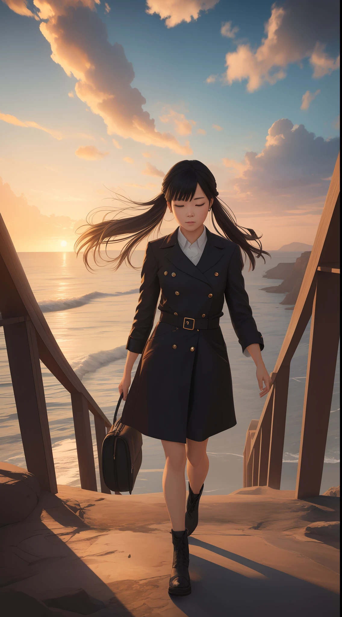 1girl, solo, black hair, hair bobbles, wince, longeyelashes, Surrealism, drop shadow, tachi-e, pov, atmospheric perspective, 8k, super detail, best quality, UHD, masterpiece, anatomically correct, award winning, highres, 1080P, HD, 4K, 8k, realistic, ultra-realistic, full body,