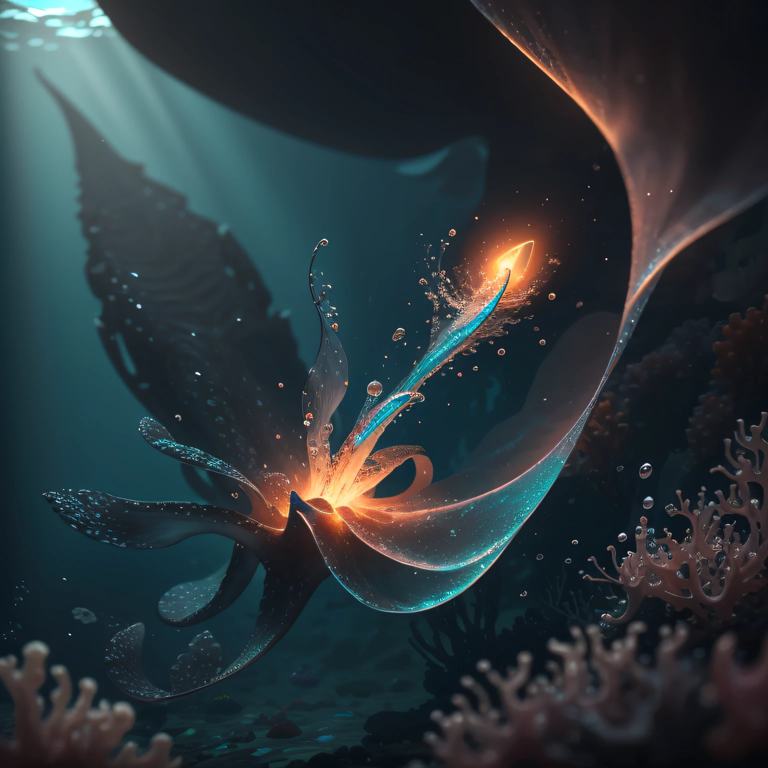 squid, under the sea, realistic, 8k, 3d