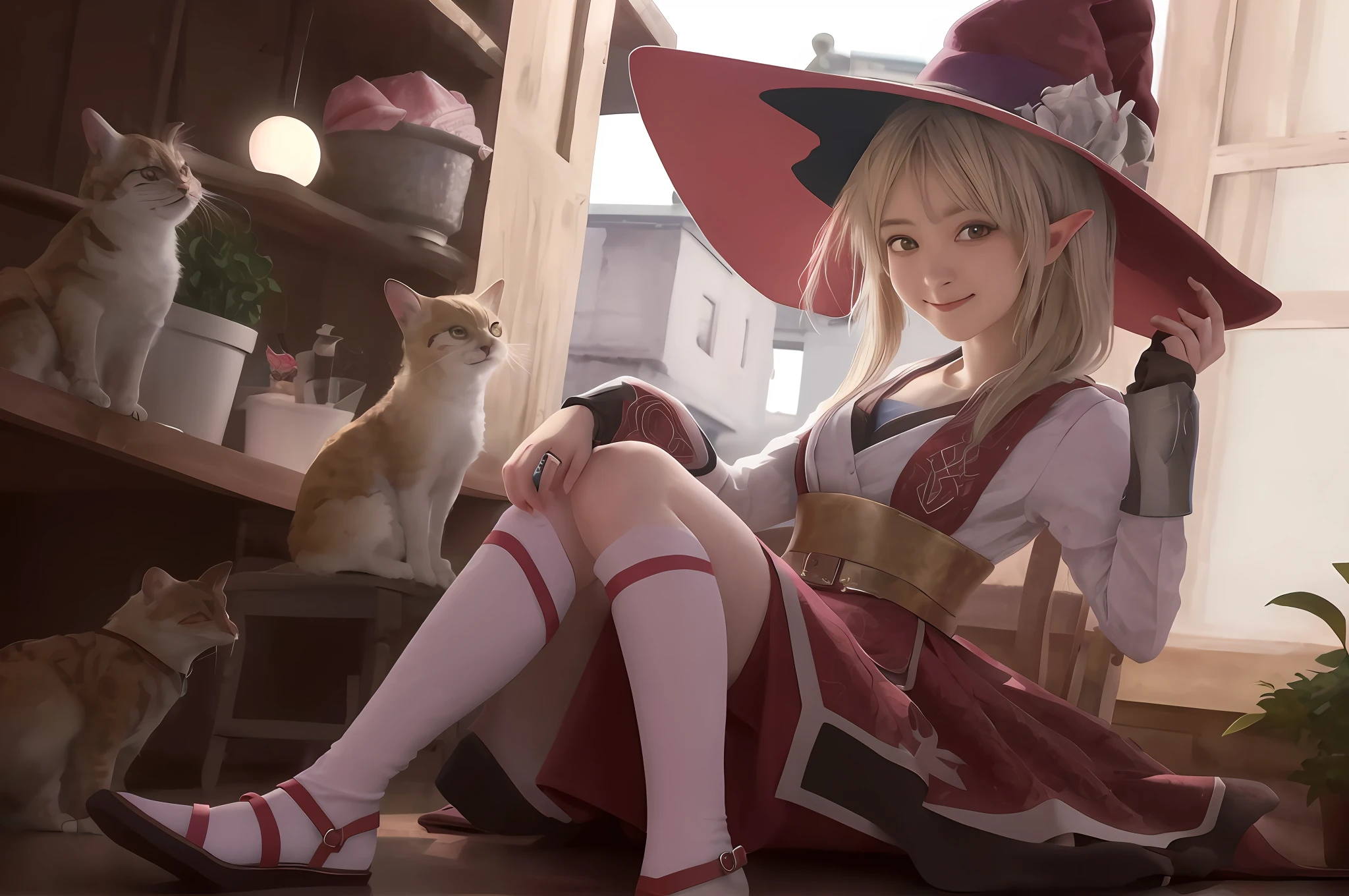 Realistic style, real world, 8k, very nice round face loli, 4k, realistic, textured skin, elf ears, real person, smiling girl, cute girl --auto