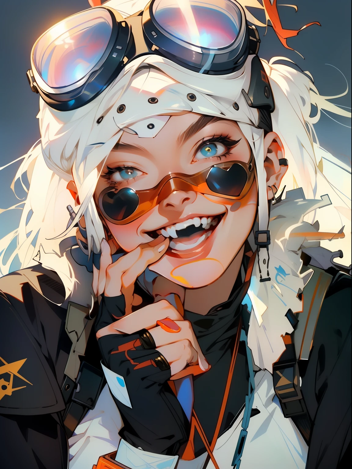 a close up of a woman with a clown face and goggles, artwork in the style of guweiz, guweiz, tank girl, artgerm craig mullins, greg tocchini, inspired by Jules Chéret, lois van baarle and rossdraws, lois van rossdraws, ross tran!!!, wojtek fus