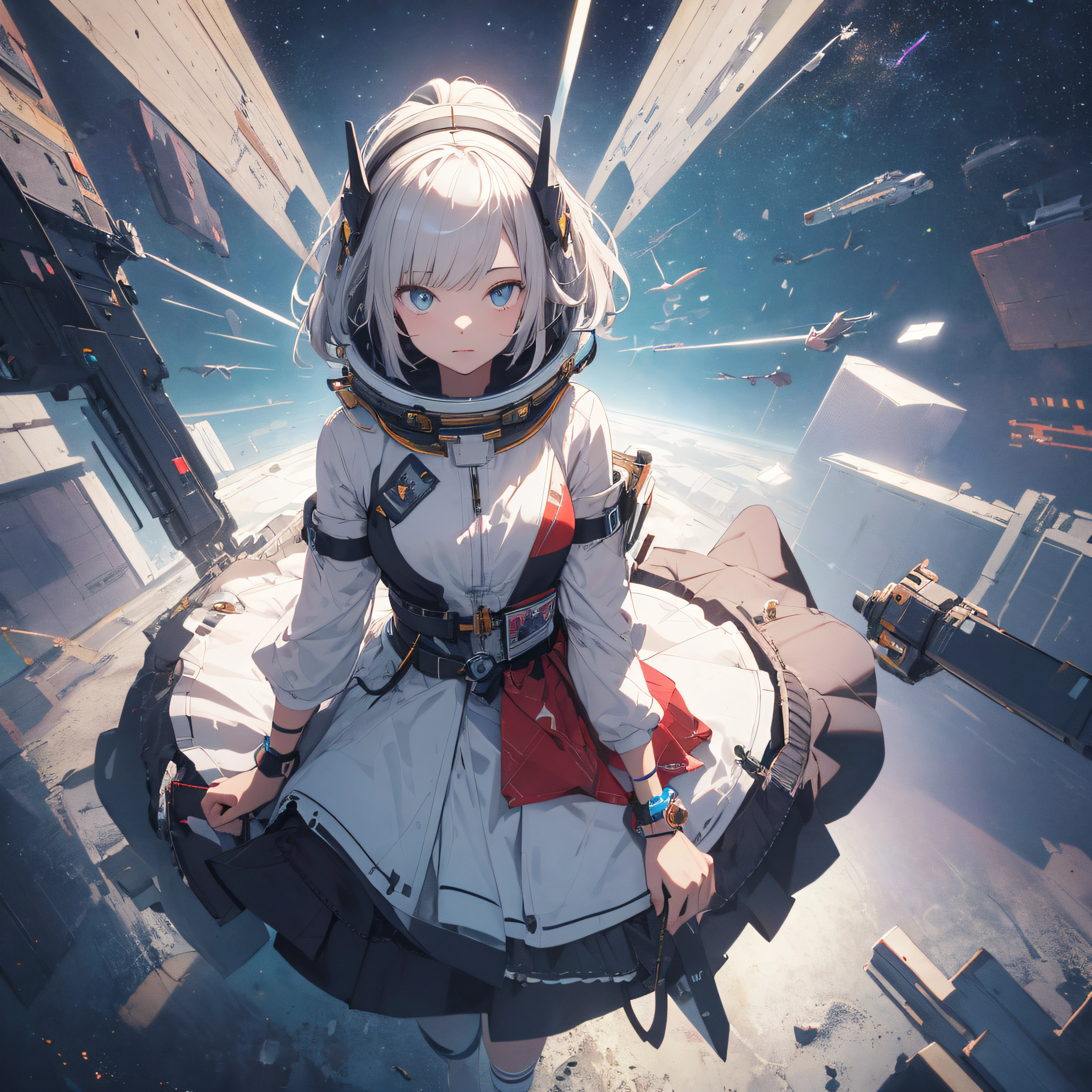 absurd res, high res, (masterpiece:1.4), ultra-detailed, 1girl, from above, space, floating