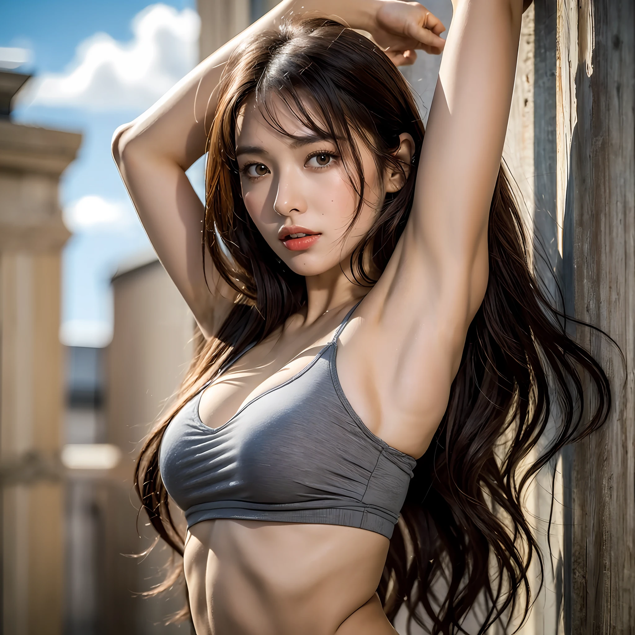 ((Best Quality, 8K, Masterpiece: 1.3)), 1 Girl, (Pretty Girl Emphasizing Underarm Texture Details: 1.3), Armpit Close-up
