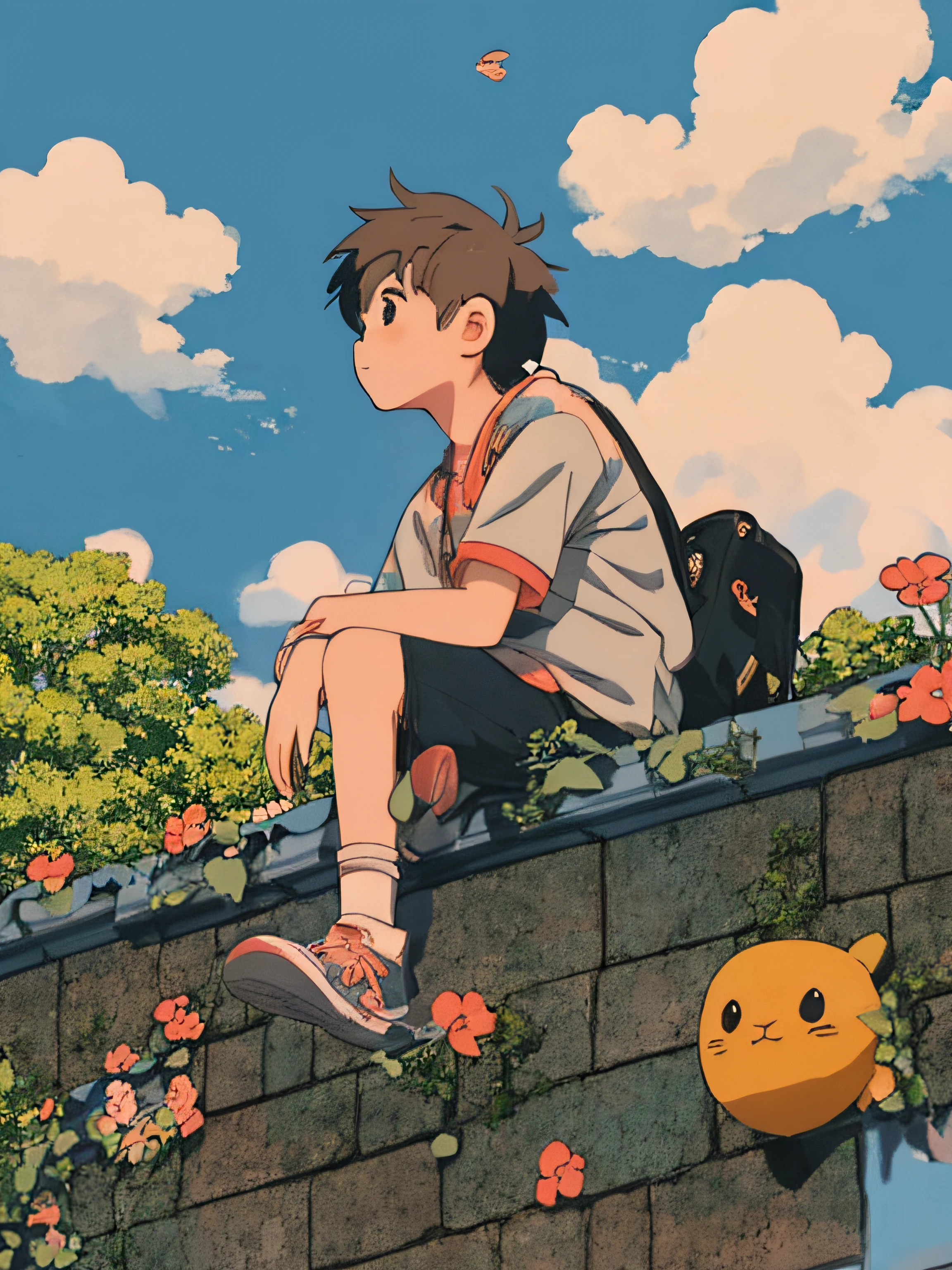 anime boy sitting on a ledge with stuffed animals, cute art style, lofi artstyle, cute detailed digital art, anime aesthetic, cute anime, high quality anime artstyle, anime boy, anime artstyle, cute detailed artwork, soft anime illustration, lofi girl, lofi aesthetic, lofi art, lofi, cute artwork, high quality fanart, illustrated anime