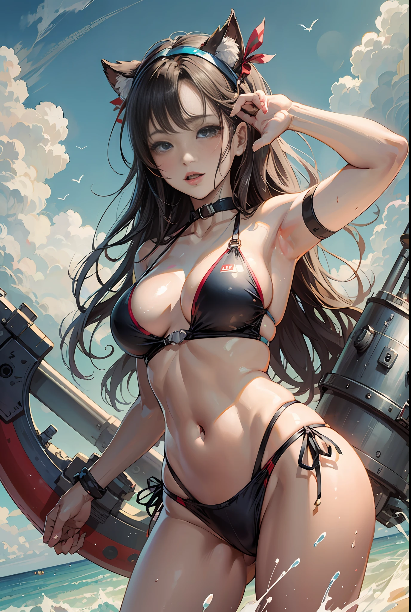 master-piece,hyper quality, hyper detailed,perfect drawing,anime girl in a bikini with a kite in the sky, realistic bikini, smooth anime cg art, kantai collection style, swimsuit, attire: bikini, in bikini, seductive anime girl, fine details. girls frontline, azur lane style, anime moe artstyle, bikini. background of hell. ????, asuna yuuki, bathing suit, in a bikini --auto