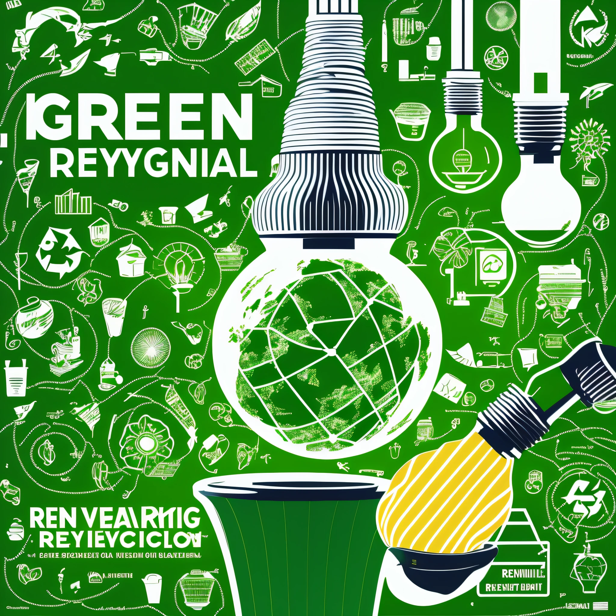 Poster with light bulbs and green recycling, renewable energy, green energy, environment, energy, sustainability, ecology, clean energy, energy release, promotional images --auto --s2