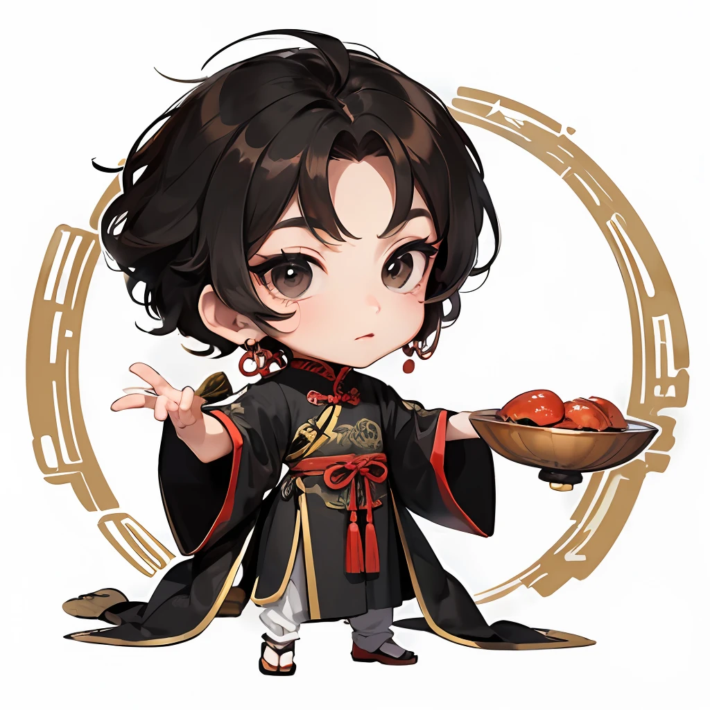 Masterpiece, Superb (1 boy: 1.8), (Chibi: 1.8), standing, sideways, (ancient Chinese clothes: 1.2), long black hair, black eyes, white background, simple background