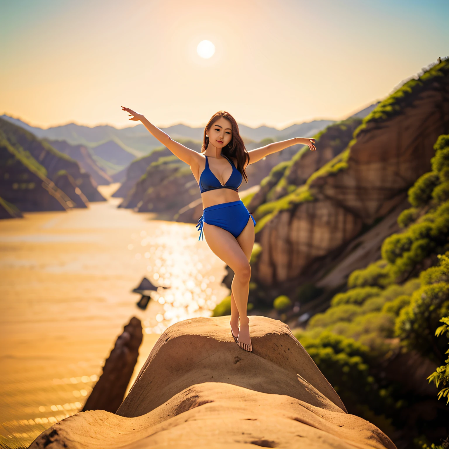 arafed asian woman in a blue bikini sitting on a chair, attractive body, sexy body, poised beautiful body, model with attractive body, sexy girl, sexy body and face, beautiful body and face, sexy hot body, sultry body with sexy belly, perfect body, beautiful asian girl, perfect face and body, perfect body and face, attractive pose, sexy pose