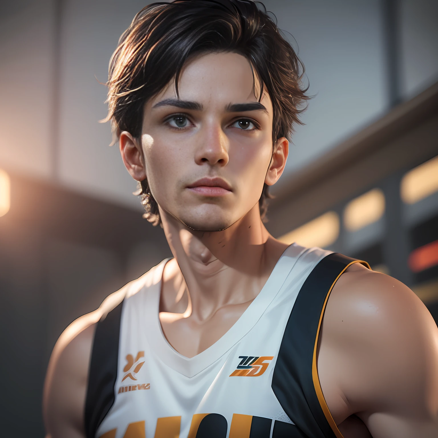 Boy playing basketball, 8k portrait rendering, realistic art style, octane rendering, super realistic 3d illustration, realistic anime 3d style, small characters. Unreal Engine 5, realistic art style, soft portrait shooting 8 K, realistic face moody lighting, realistic art style, 3D anime realistic