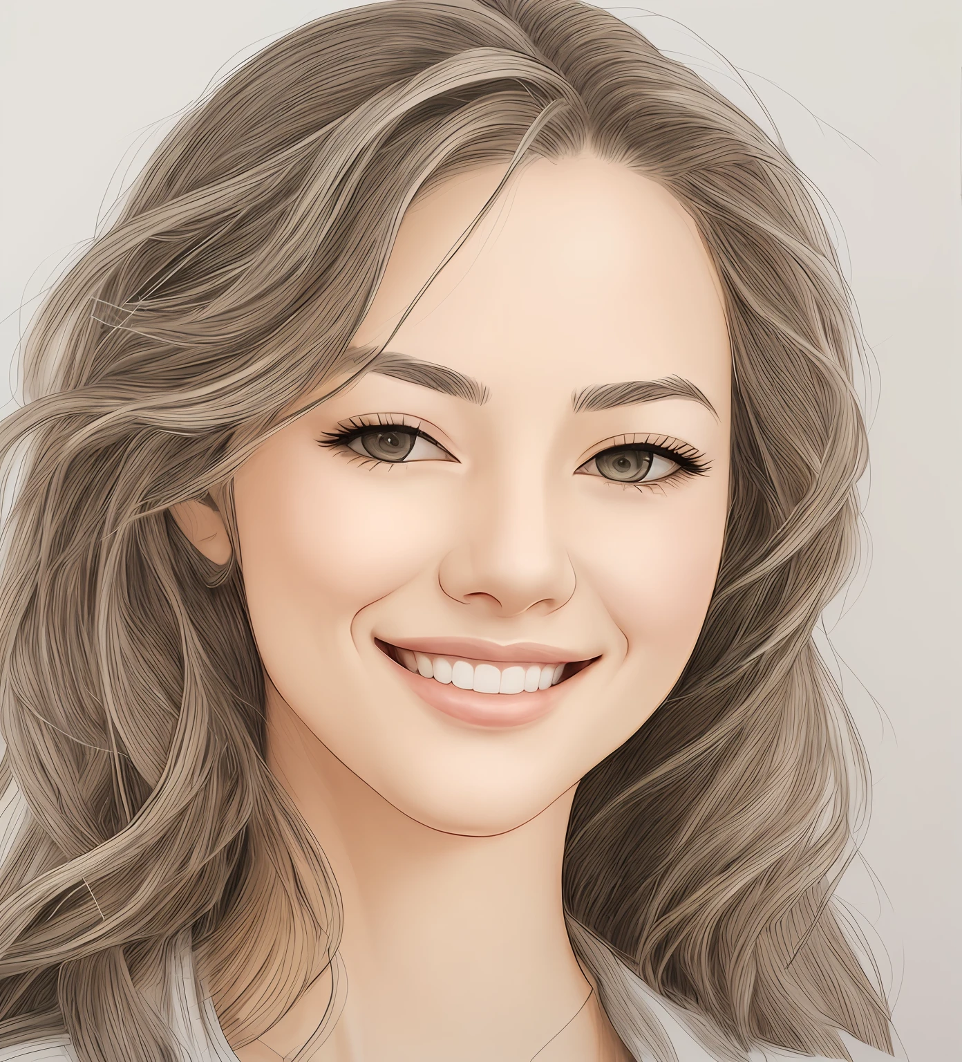 drawing of smiling woman, line drawing portrait, detailed illustration portrait,