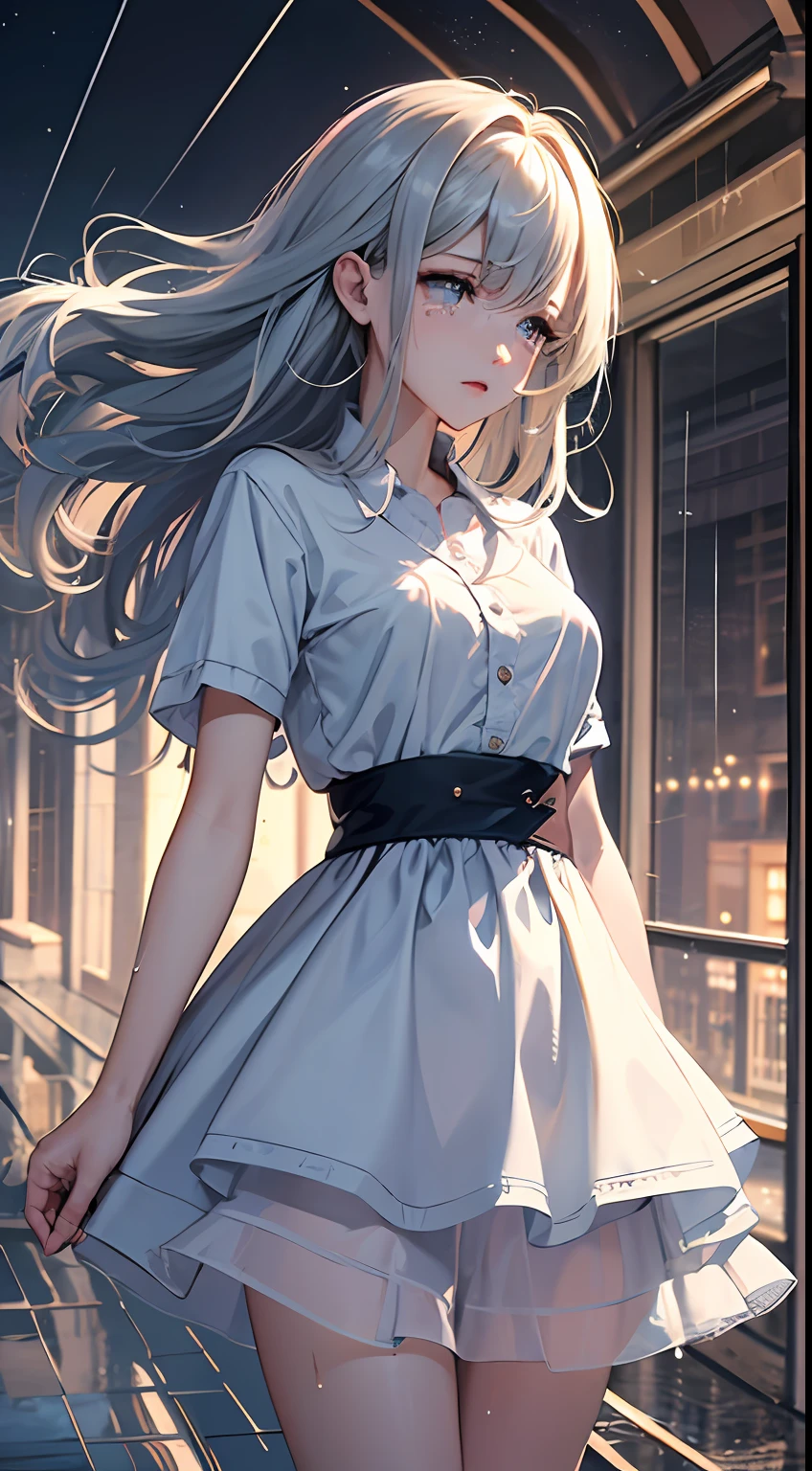 (masterpiece), (best quality), (ultra-detailed), (masterpiece),(highly detailed:1.2),scenery,soft lighting,shiny skin,extremely detailed cg,anime picture,high resolution, ray tracing,1 mature woman,scared expression,tear,
empty eyes,sleep,looking at sky,wind blowing upwards,luminous effect,transparent beauty, sparkling effect,rain,wet,fog, reflection effect,night sky,westland,crying,full body,1color eye