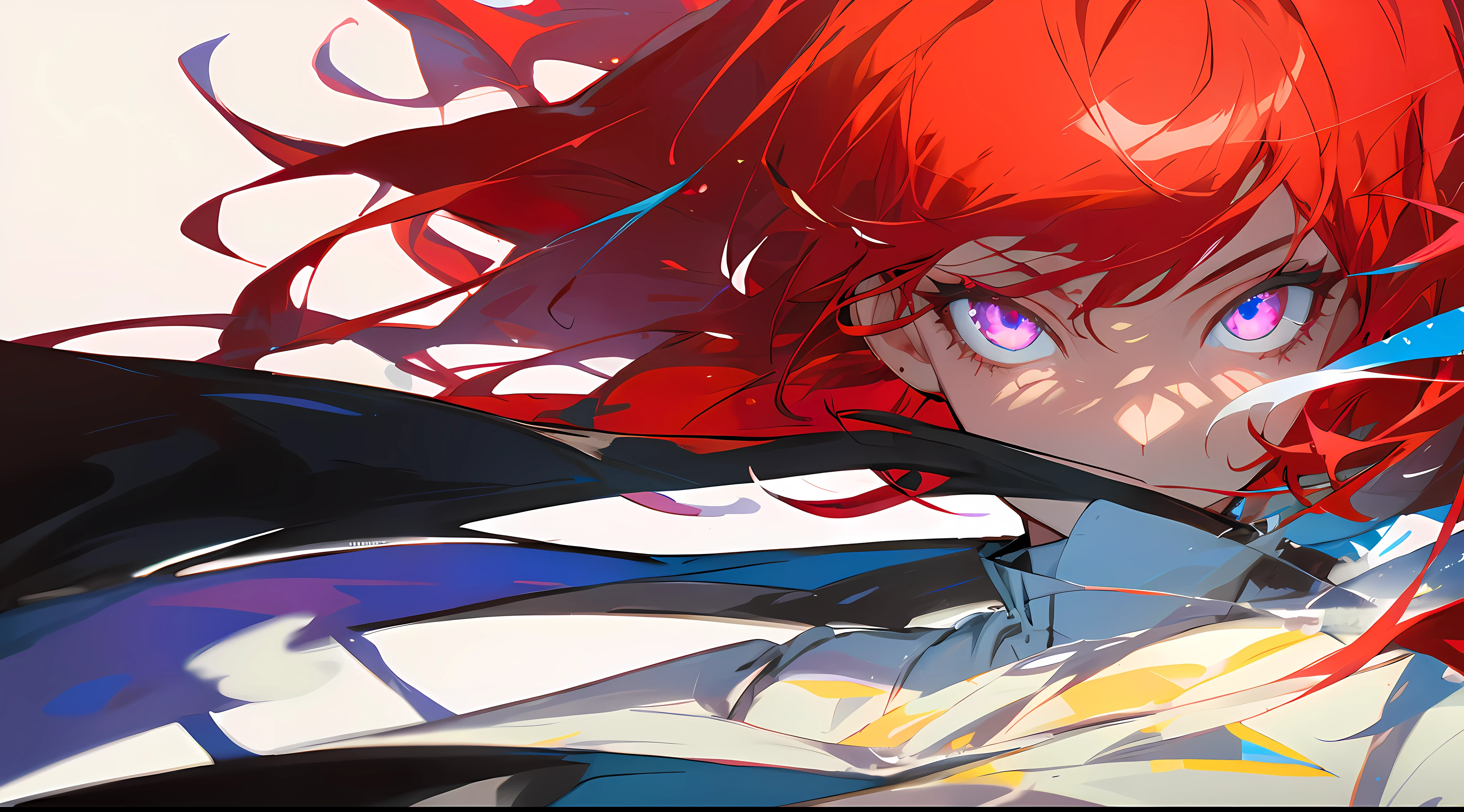 (masterpiece), (best quality), (ultra detailed),(disheveled hair),(illustration), (1girl), (Fashionable clothing), standing, Fashion model, looking at viewer, (interview), (simple background), beautiful detailed eyes, delicate beautiful face, Floating,(high saturation),(colorful splashes),colorful bubble,(shining), focus on face, red hair, bangs, face focus, eyes focus, high detailed eyes, glowing eyes floating hairs, (shining), best lighting, best shadow, full face view
