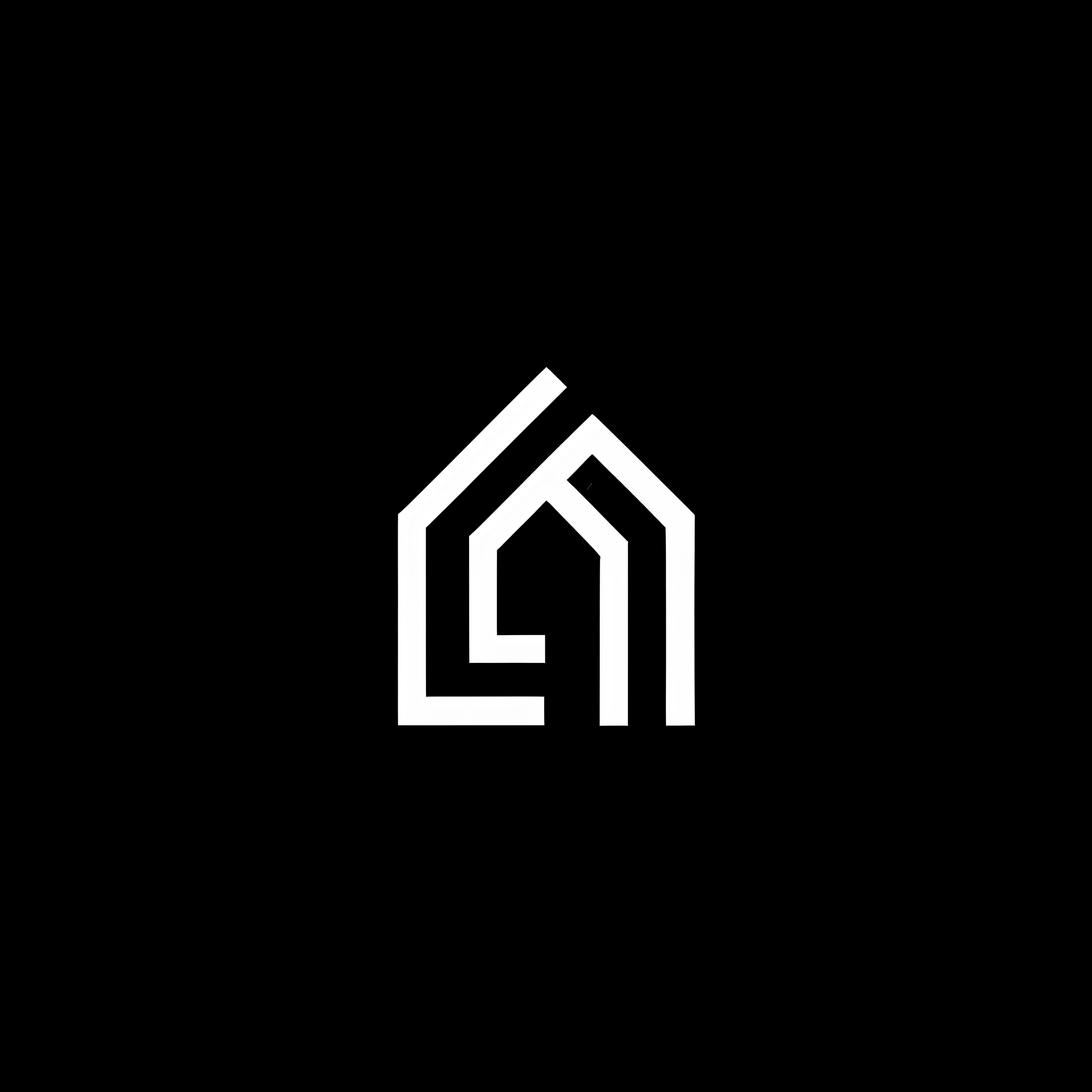 a black and white logo with a house in the middle, minimalist logo without text, minimalist logo, minimalist logo vector art, simple logo, black and white logo, minimalist SVG, logo without text, minimal geometric, symmetrical logo, abstract logo, clean logo design, unique logo, minimalist design, clean minimalist design, on a flat color black background,