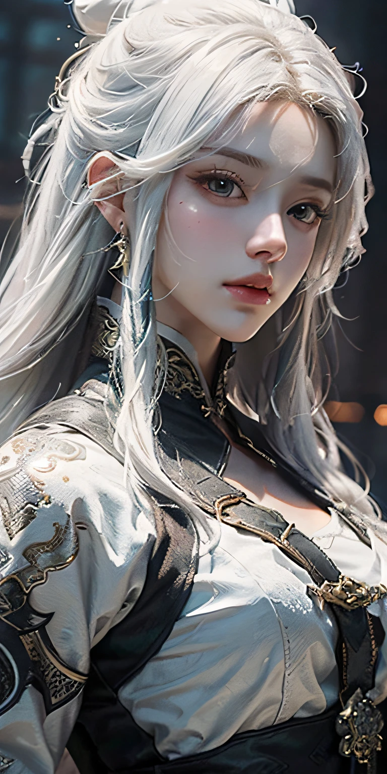 Close-up of a woman with white hair and white mask, beautiful figure painting, Guvitz, Guwiz style artwork, white-haired god, Yang J, Vista, bust epic exquisite character art, stunning character art, Fan Qi, Wu Zhun Shifan, Gu Vitz in Pixiv Art Station