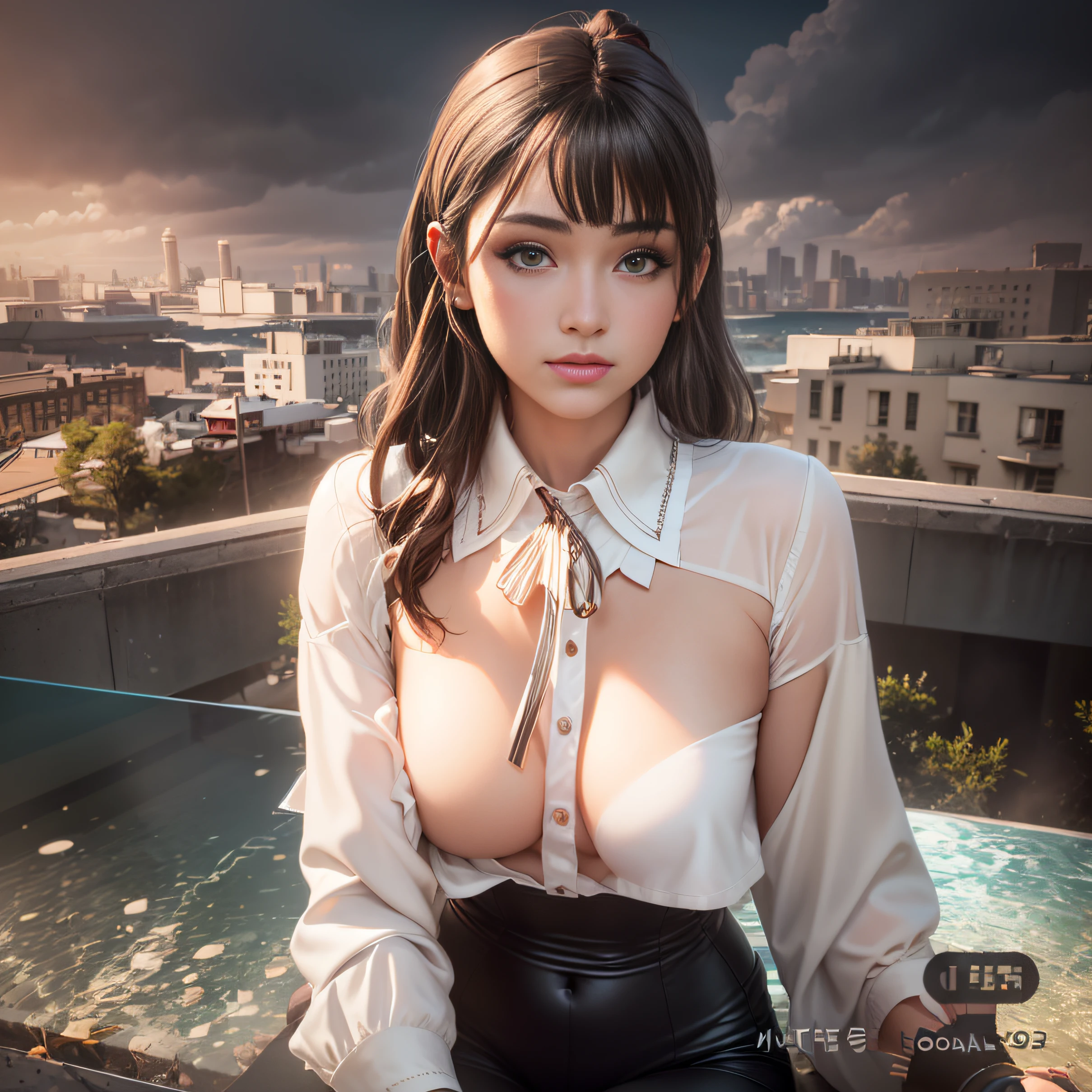 Use stunning ray tracing effects to create a breathtaking masterpiece featuring two charming girls with delicate slender figures, graceful curves, proportioned limbs, complemented by the finest shadows and realistic lighting. Has medium-sized with exposed cleavaga, beautiful face, shiny skin and beautiful eyes.