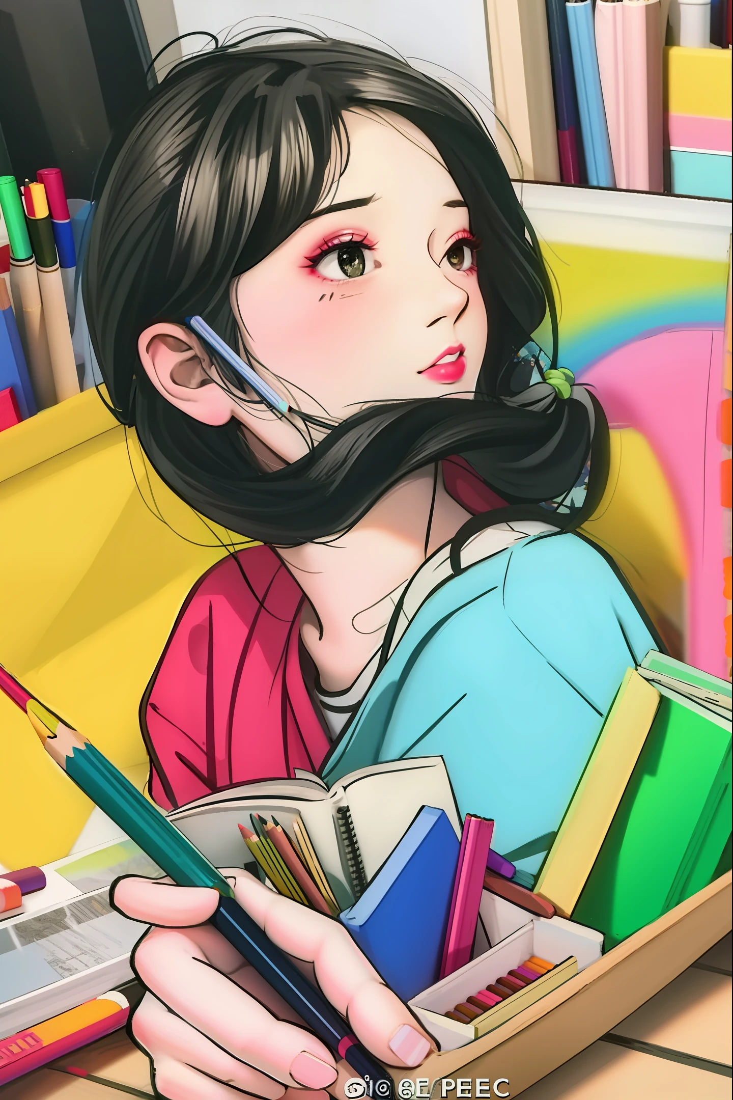 Cartoon drawing colored pencils