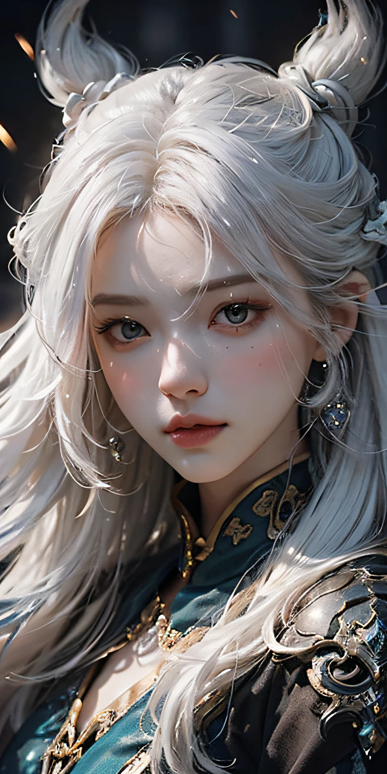 Close-up of a woman with white hair and white mask, beautiful figure painting, Guvitz, Guwiz style artwork, white-haired god, Yang J, vista, half-body, epic exquisite character art, stunning character art, Fan Qi, Wu Zhun Shifan, Gu Wiz in Pixiv Art Station