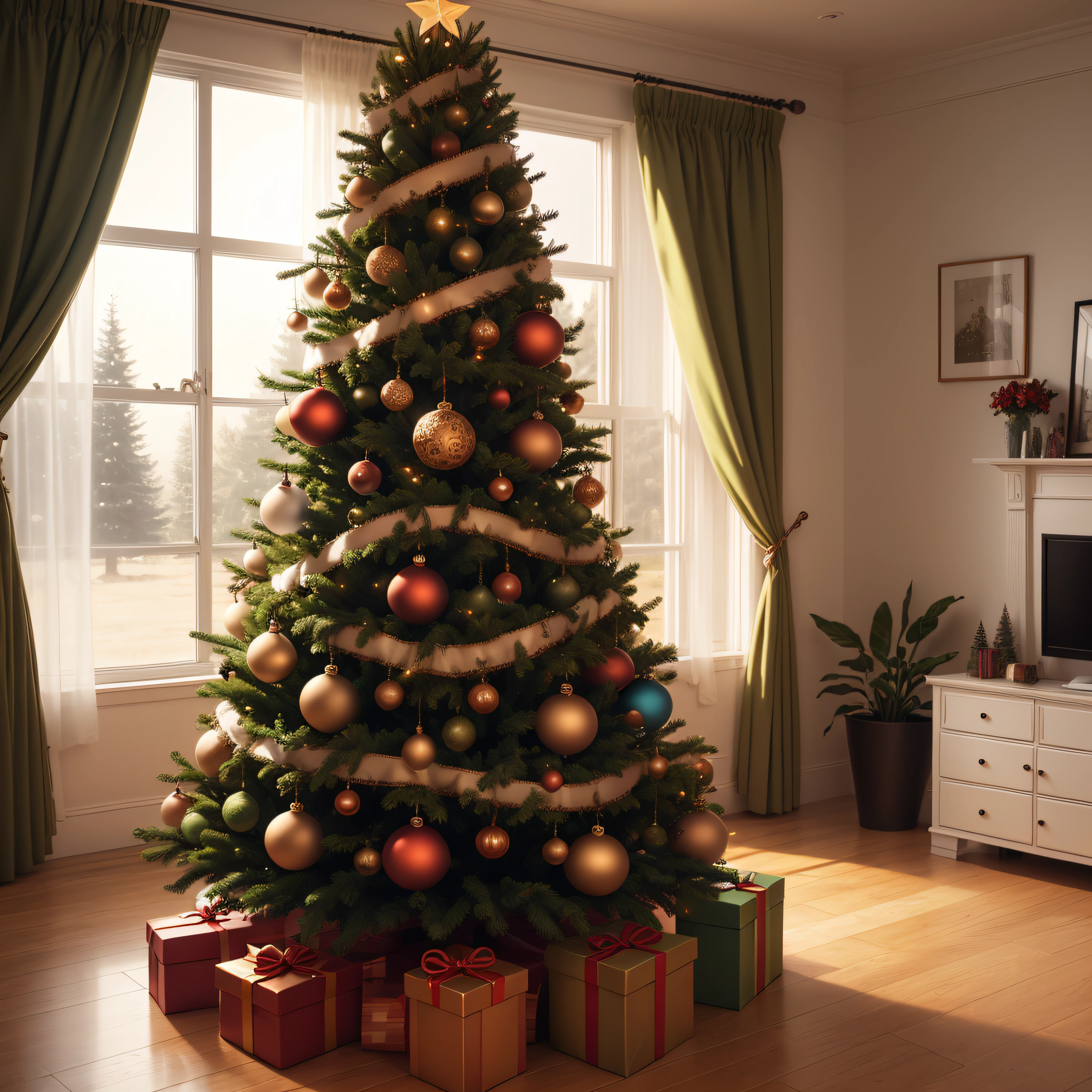 christmas tree, decorated and with a shiny star on top --auto