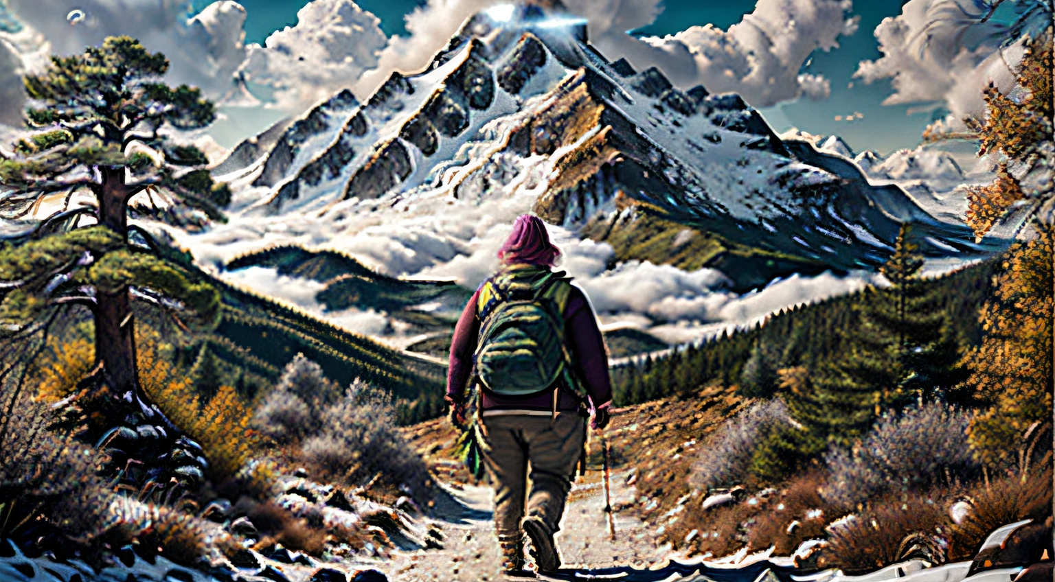 (Elara a fat, obese woman, 0.7), As she emerged from the forest, Elara came across a majestic mountain, the summit of which was shrouded in clouds. Determined to climb the peak and reach new horizons, she faced a challenging climb. With each step, his determination grew, as he faced his own limits and the accumulated fatigue.