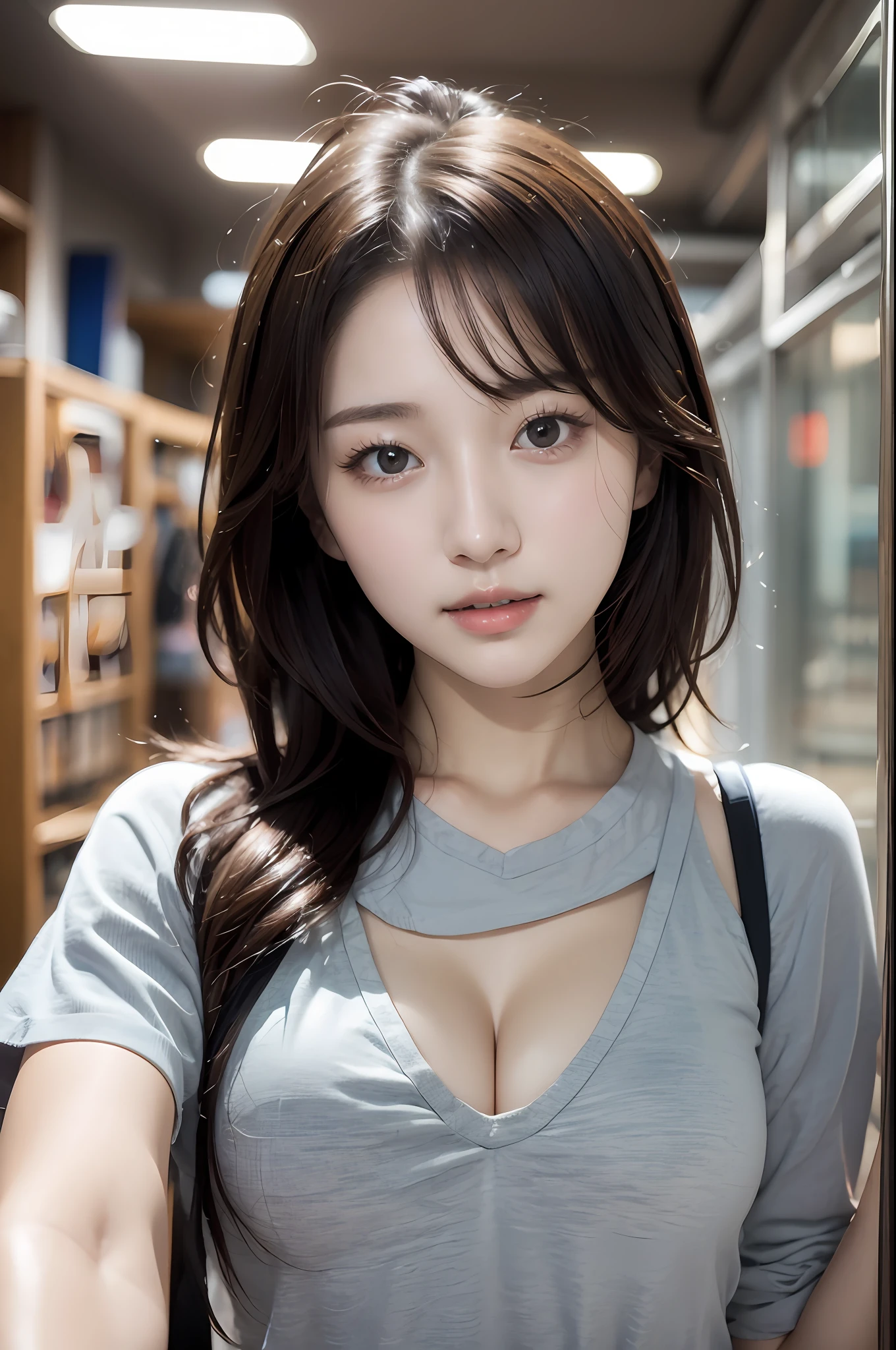 clothed、(photo real:1.4)、(Hyperrealistic:1.4)、(Realstic:1.3)、
(Smoother lighting:1.05)、(Improved lighting quality in movies:0.9)、32 k、
1GIRL、20 years old girl、Realistic Lighting、Backlit、Facial light、Ray Trace、(Brightening light:1.2)、(Increase quality:1.4)、
(Top Quality Real Texture Skin)、Fine eyes、finerly detailed face、
(Tired, sleepy and satisfied:0.0)、closeup on face、Student uniform:1.3、korean idol、Nogizaka Idol、hposing Gravure Idol
(Bodyline mood improvement:1.1)、Glossy skin、korean idol、Nogizaka Idol、hposing Gravure Idol、selfie