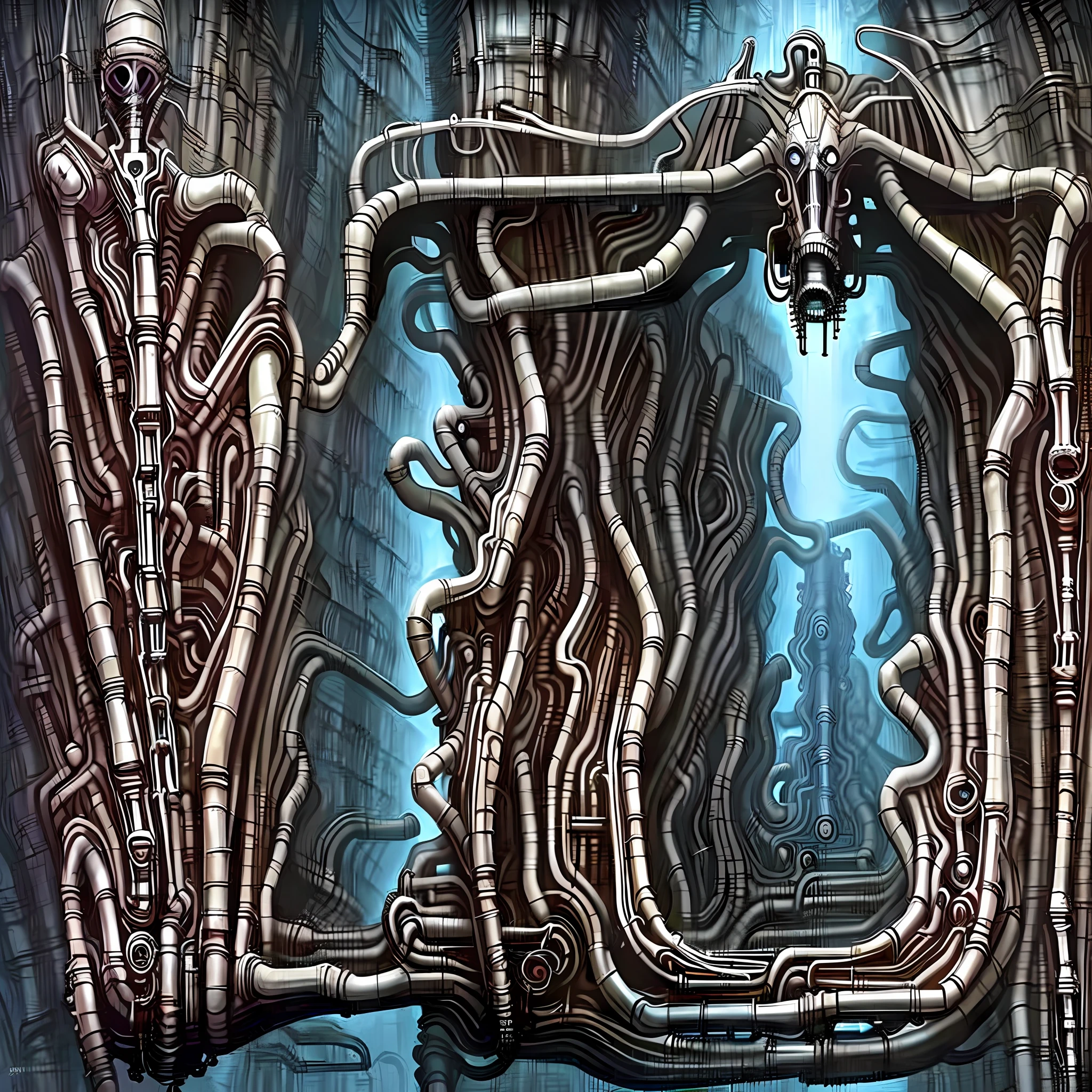 a biomechanical infernal portal, horror art, access to negative dimension, spiked walls, madness, UHD, unreal engine, sketch color drawing, very detailed, masterpiece