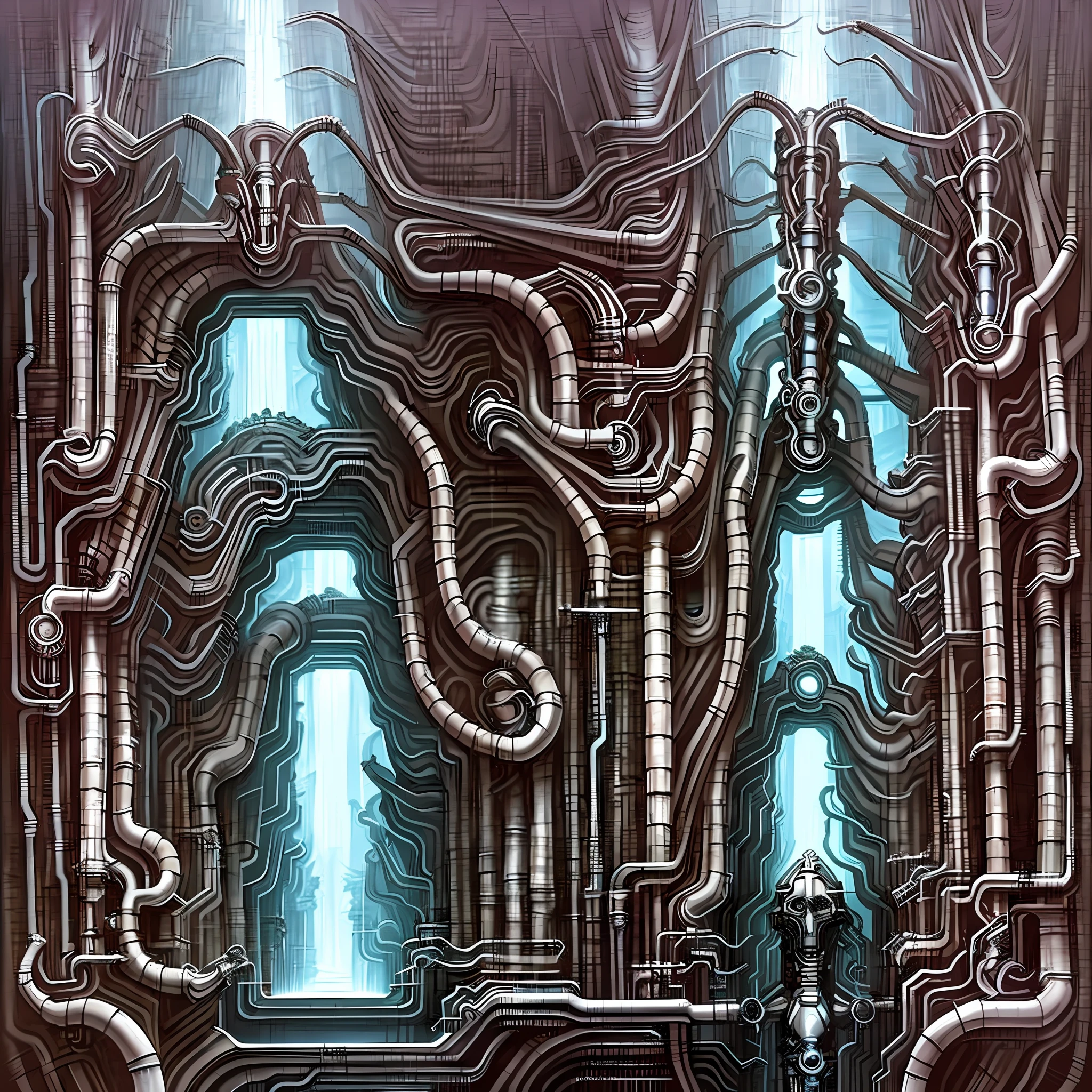 a biomechanical infernal portal, horror art, access to negative dimension, spiked walls, madness, UHD, unreal engine, sketch color drawing, very detailed, masterpiece