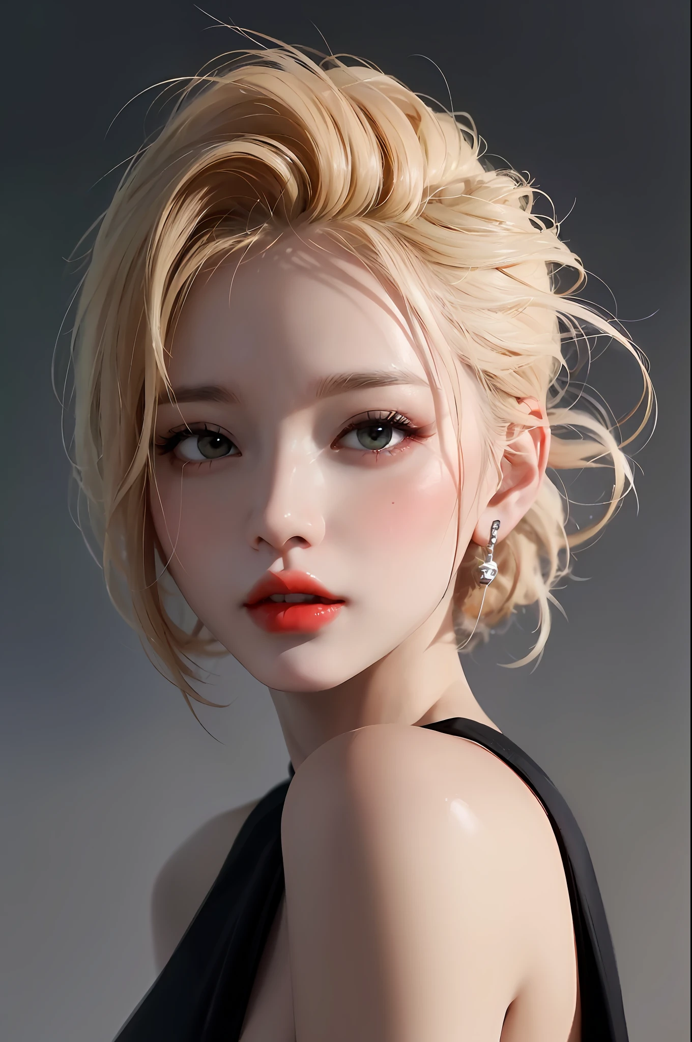 a close up of a woman with a black dress and a red lip, artwork in the style of guweiz, by Russell Dongjun Lu, realistic. cheng yi, by Yanjun Cheng, inspired by Yanjun Cheng, realistic art style, soft portrait shot 8 k, 8k portrait render, photorealistic anime girl render, beautiful and realistic faces