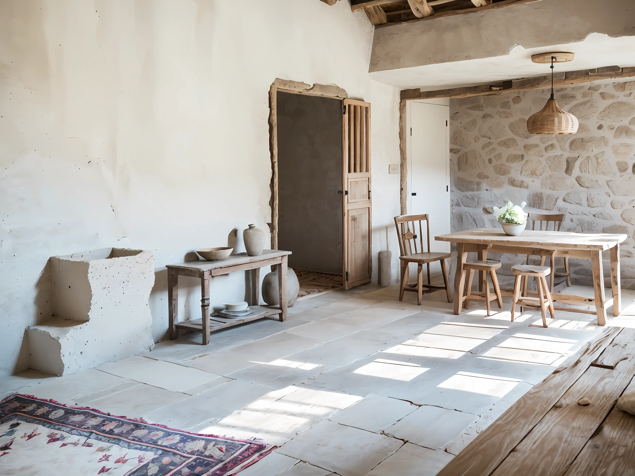 HD 8K Photo Level High Quality Wabi Sabi White White Rough Cement Wall Rough Dilapidated Natural materials, minimalist design, natural colors, ancient wear, irregularities and asymmetry, rustic handicrafts, simple and meaningful furnishings.