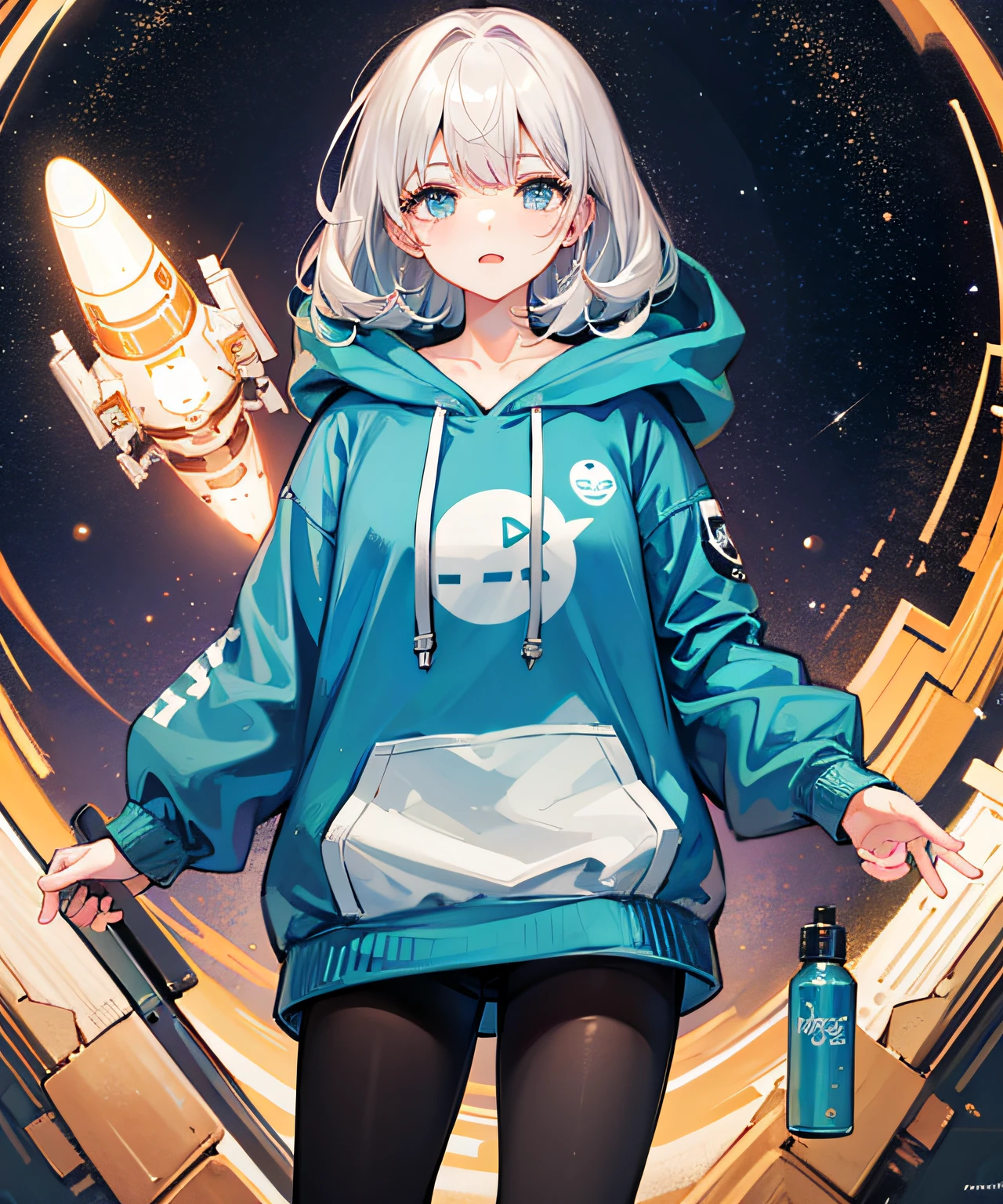 Masterpiece, 1girl, long hair, shut up, solo, incredible absurdity, hoodies, spaceships, space, doomsday