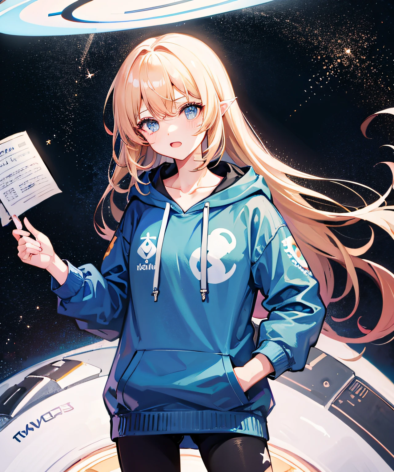 Masterpiece, 1girl, long hair, shut up, solo, incredible absurdity, hoodies, spaceships, space, doomsday