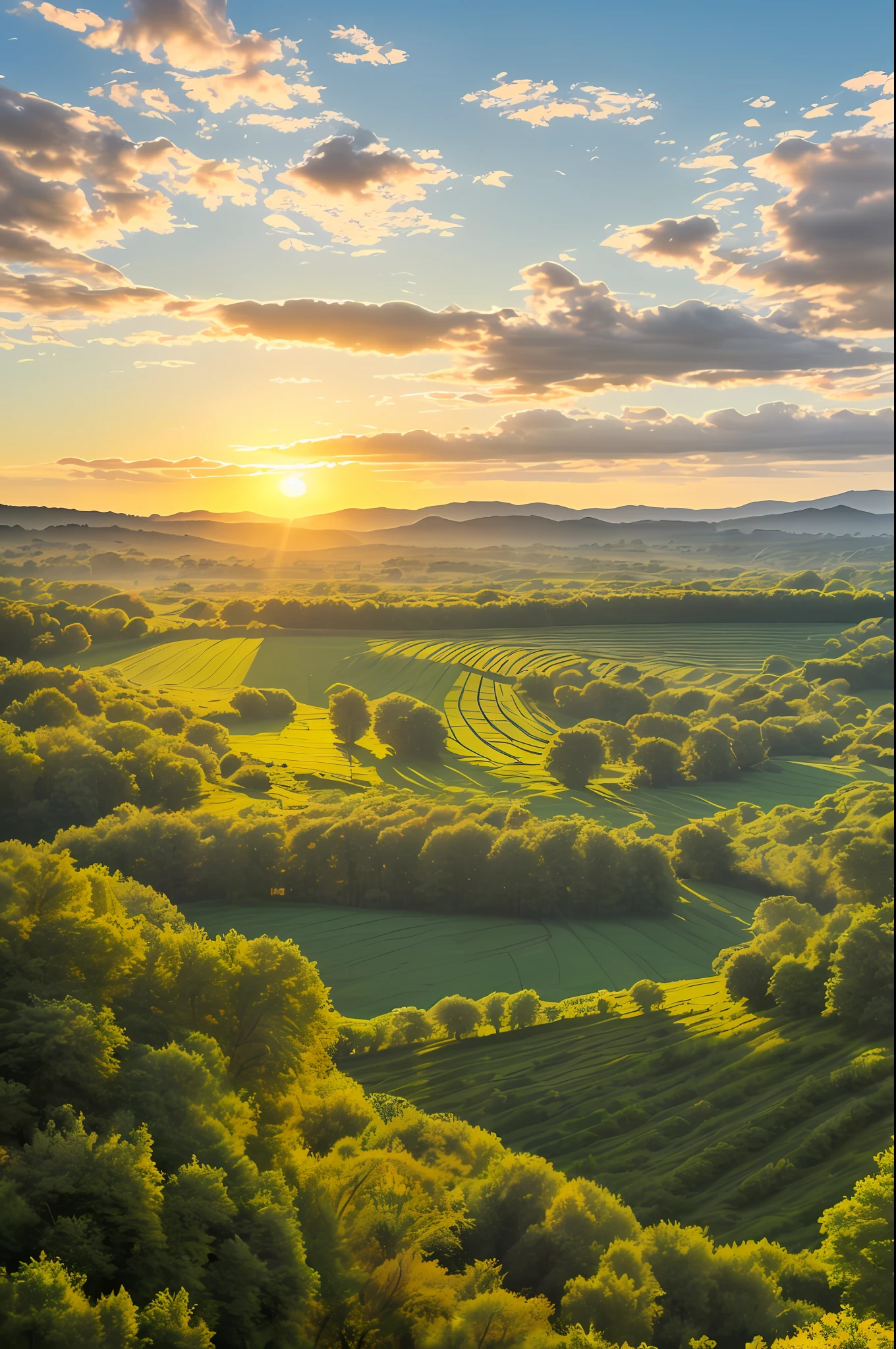 A sunny landscape in the morning, sunrise