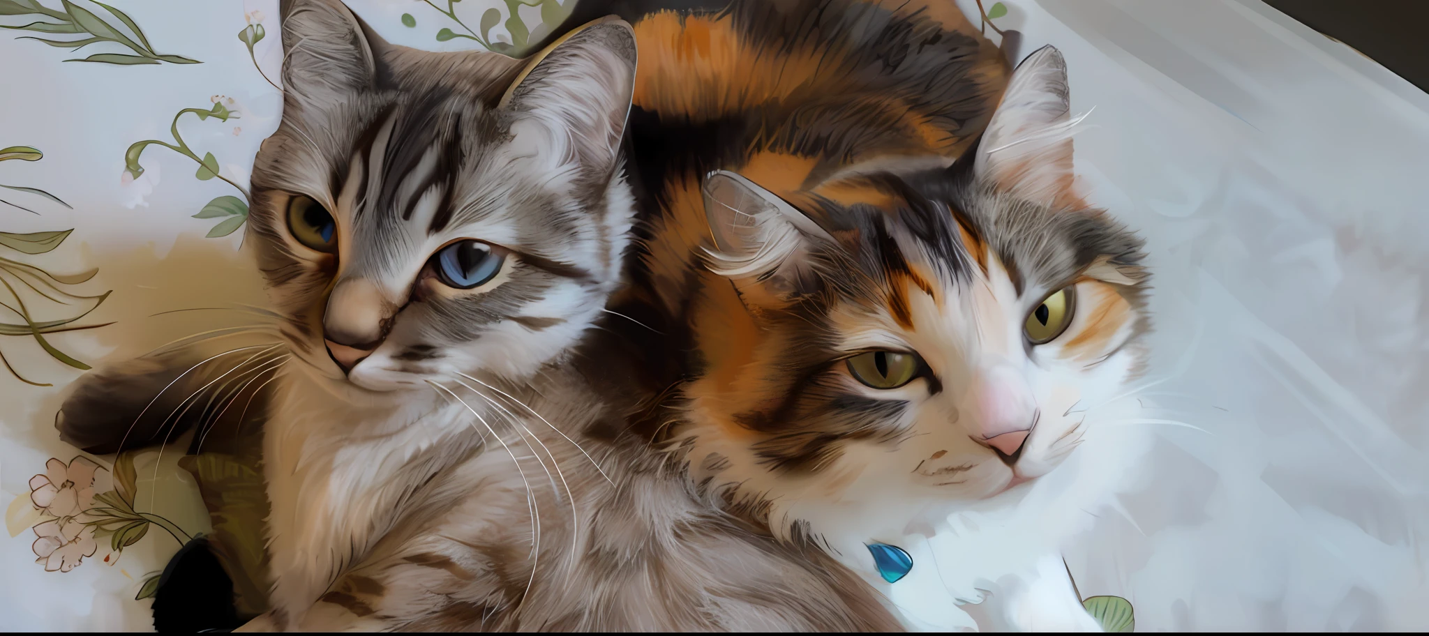 Two cats, digital painting, art nouveau