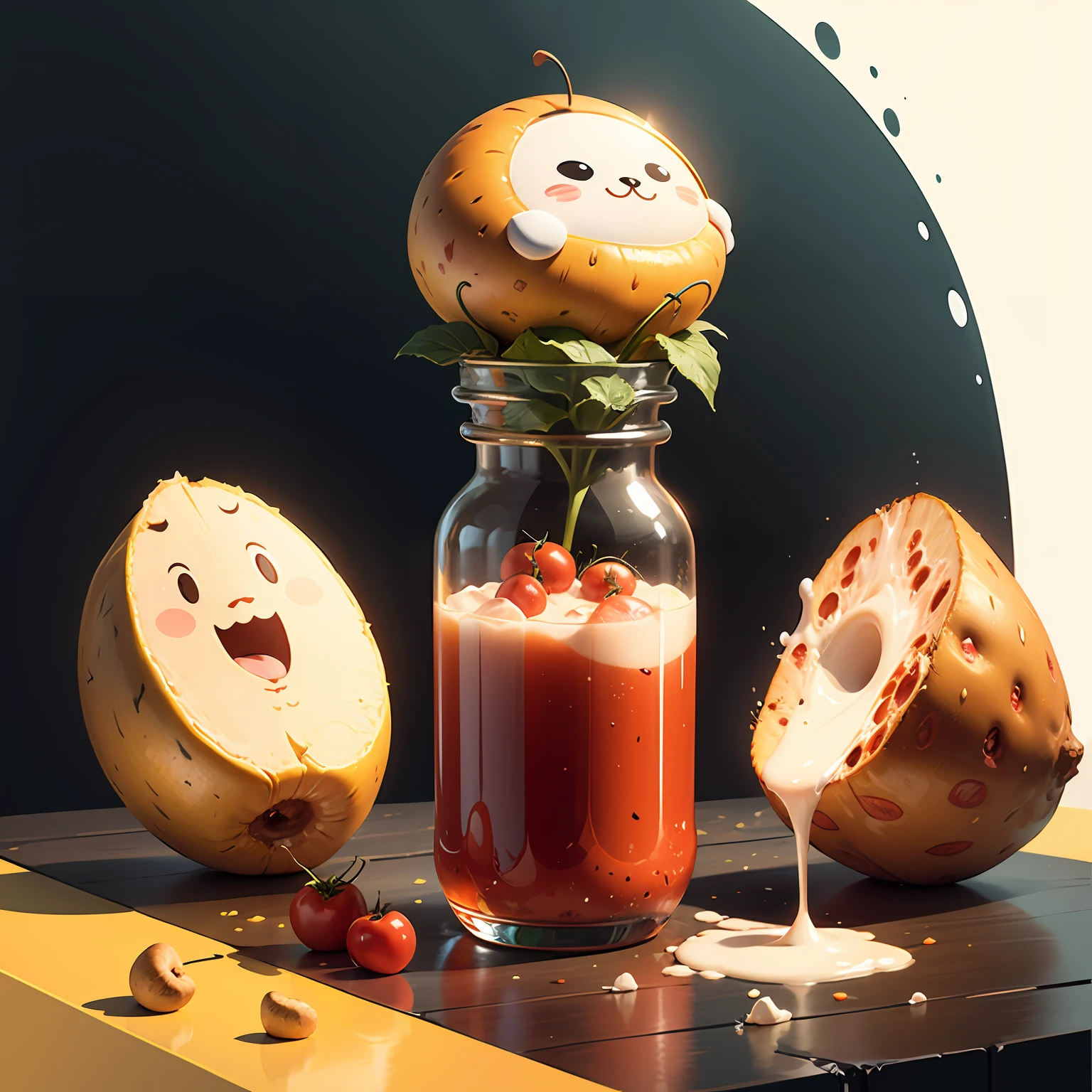 Vector cartoon flat shape solid color background cute fashion potato tomato juice --auto