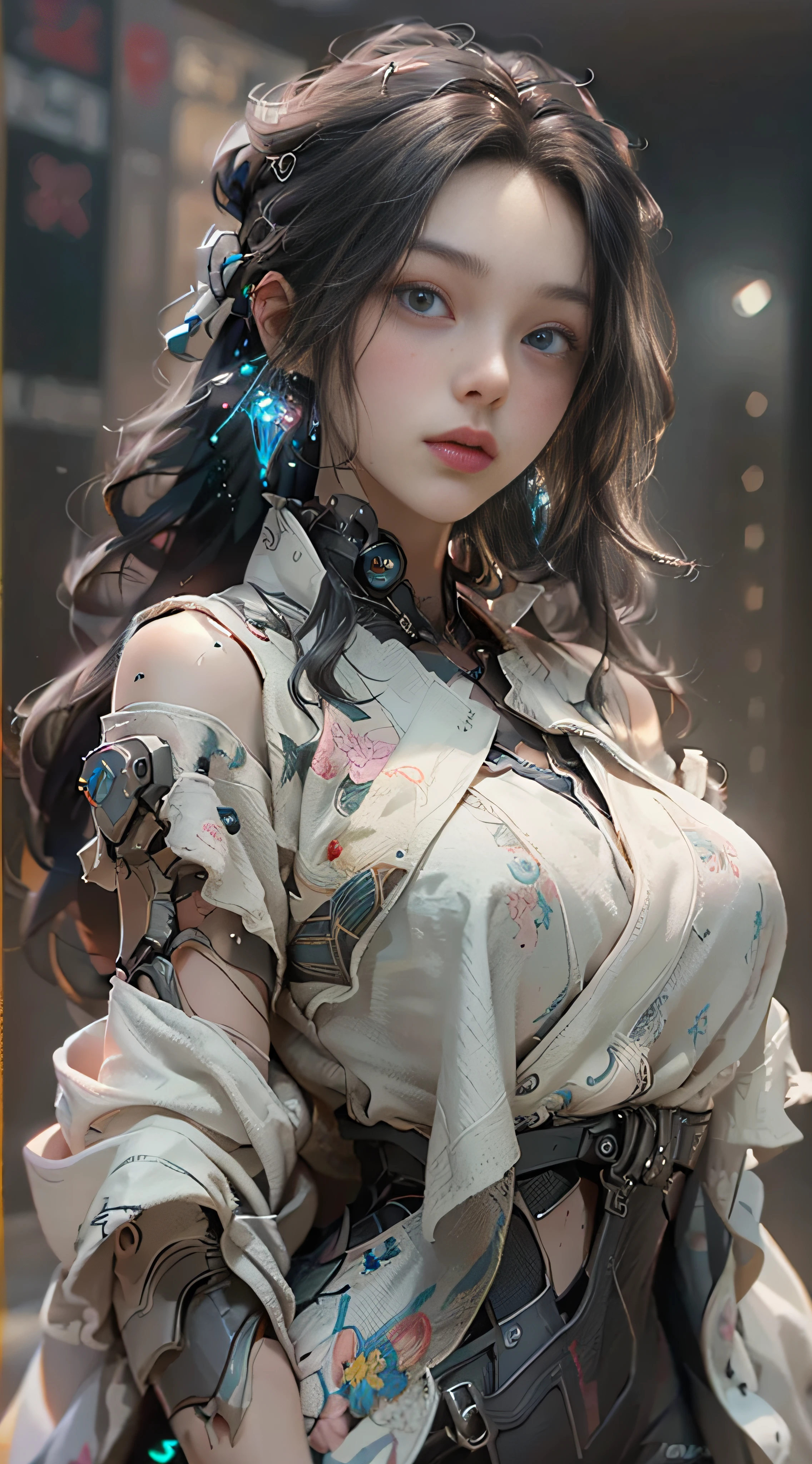 ((best best quality)), ((MasterPiece)), (Detail:1.4), 3D, A beautiful cyberpunk female image,HDR（high dynamic range）,RayTrace,nvidia rtx,The ultra-Resolution,Unreal 5,Subsurface scattering、pbr texturing、postprocessing、Anisotropic Filtering、depth offield、Maximum Clarity and Clarity、Many-Layer Textures、Albedo and Specular map、Surface coloring、Mitsu-Accurate simulation of material interactions、Perfect Scale、octanerendering、Two-colored light、large aperture、low ISO、white balance、Rule of Thirds、8K RAW、beautiful bright pupils，flowing robe，Fine pupils，Detailed face and eyes，Long Lashes，Blushlush，voluminous hair，Tender red lips