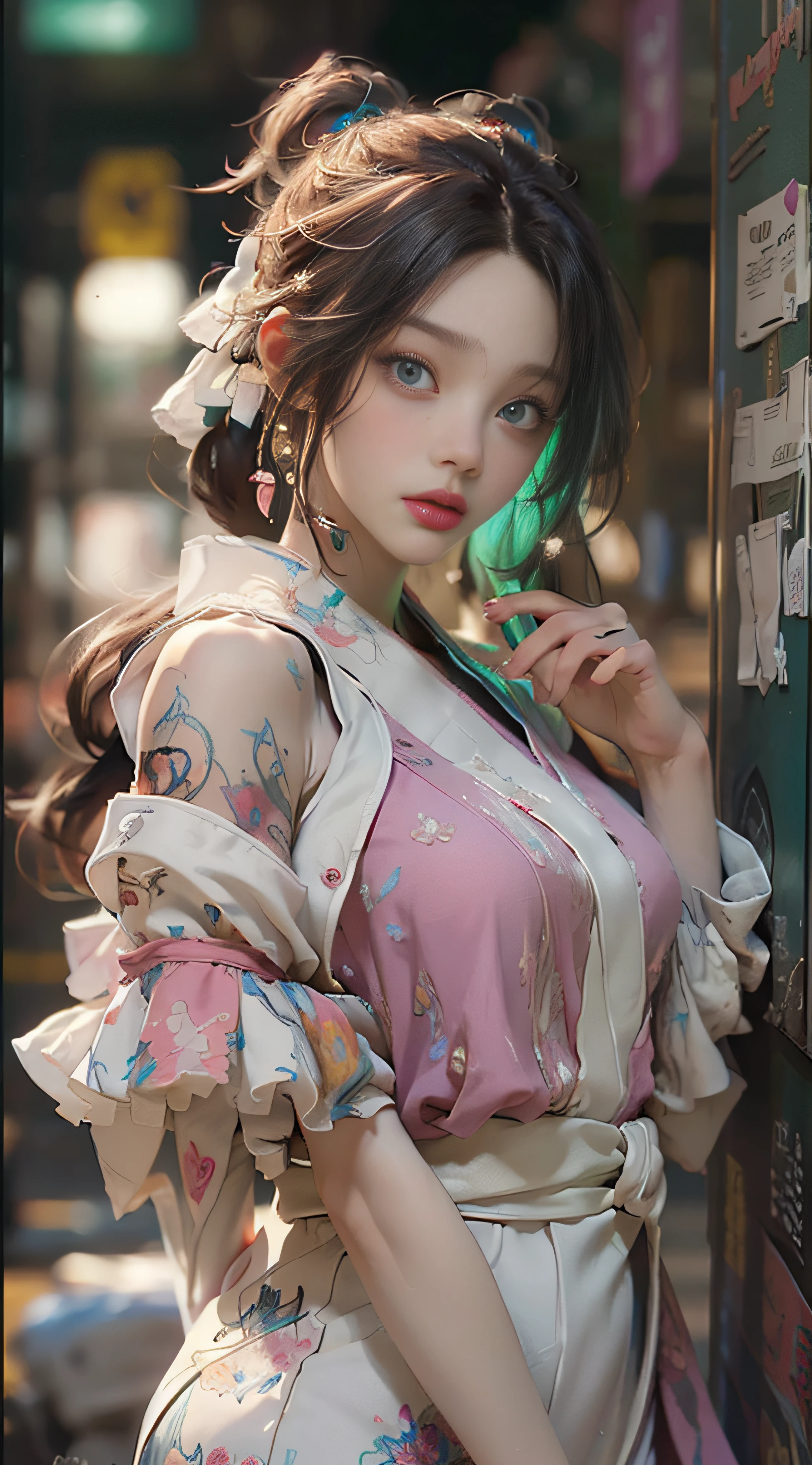 ((best best quality)), ((MasterPiece)), (Detail:1.4), 3D, A beautiful cyberpunk female image,HDR(high dynamic range),RayTrace,nvidia rtx,The ultra-Resolution,Unreal 5,Subsurface scattering、pbr texturing、postprocessing、Anisotropic Filtering、depth offield、Maximum Clarity and Clarity、Many-Layer Textures、Albedo and Specular map、Surface coloring、Mitsu-Accurate simulation of material interactions、Perfect Scale、octanerendering、Two-colored light、large aperture、low ISO、white balance、Rule of Thirds、8K RAW、beautiful bright pupils,flowing robe,Fine pupils,Detailed face and eyes,Long Lashes,Blushlush,voluminous hair,Tender red lips
