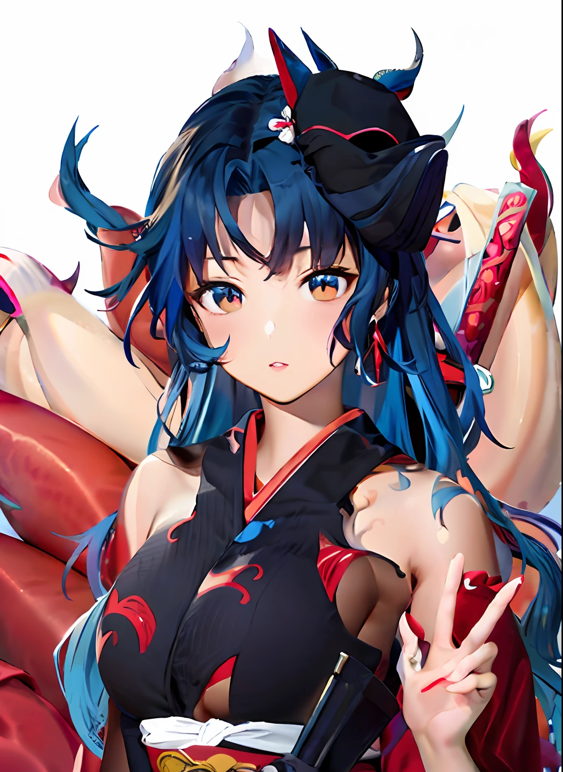 anime girl with blue hair and a black hat holding a sword, anime moe artstyle, gapmoe yandere, gapmoe yandere grimdark, inspired by Kusumi Morikage, koyoharu gotouge, portrait gapmoe yandere grimdark, demon slayer rui fanart, made with anime painter studio, onmyoji portrait, anime in fantasy style