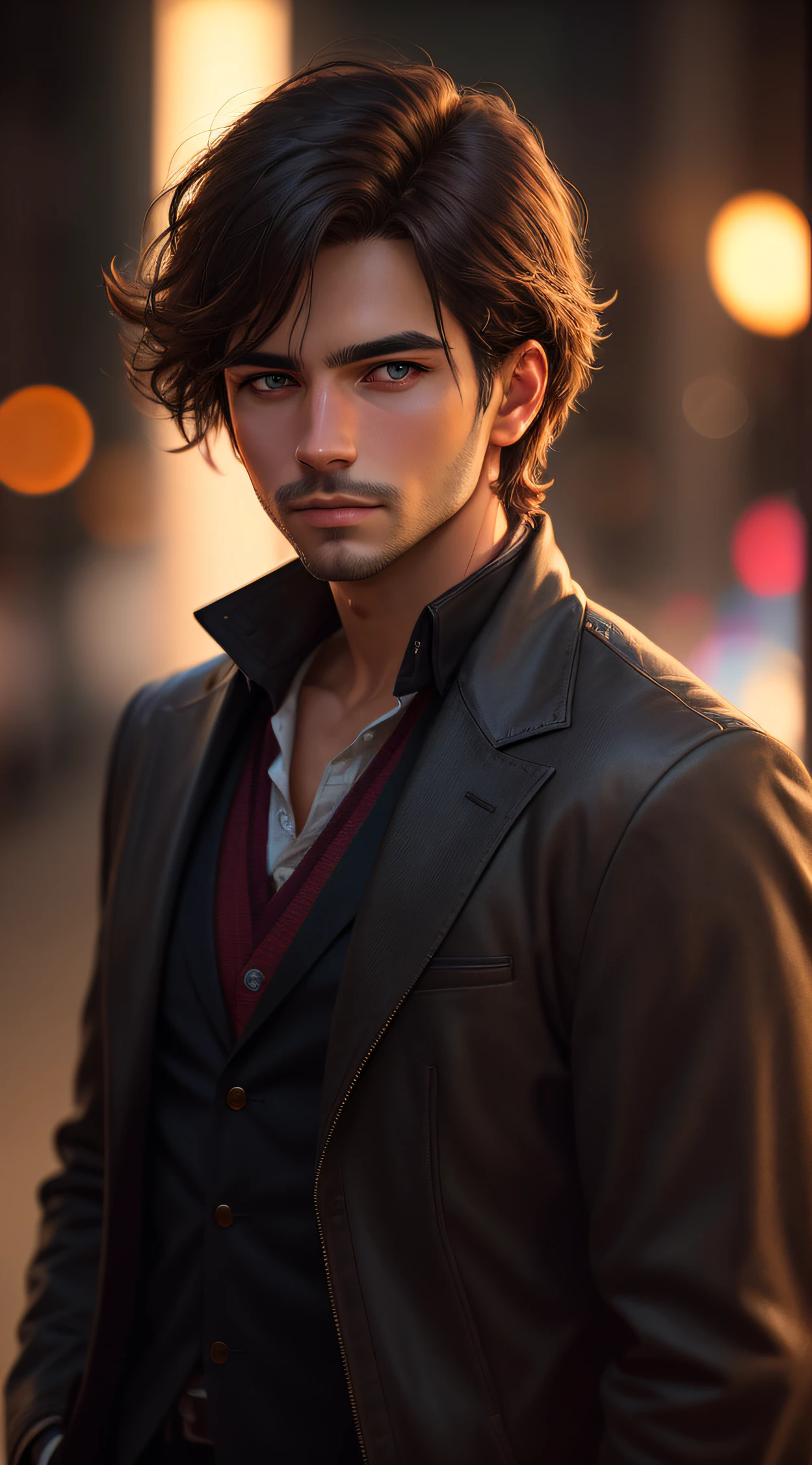 Portrait of a man with medium hair, cinematic lighting, depth of field, bokeh, realism, photorealistic, hyperrealism, professional photography, uhd, dslr, hdr