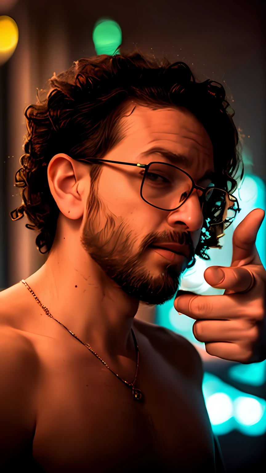 There's a man with a beard and glasses giving a thumbs up, taken in early 2020, headshot profile picture, very low quality photo, profile picture, half-body headshot, taken in the late 2000s, about 3 5 years old, with nerd! glasses! and goatee, profile picture, low quality photo, HD detail, hyperdetail, cinematic, surrealism, soft light, bokeh deep field focus, ray tracing and surrealism. --v6