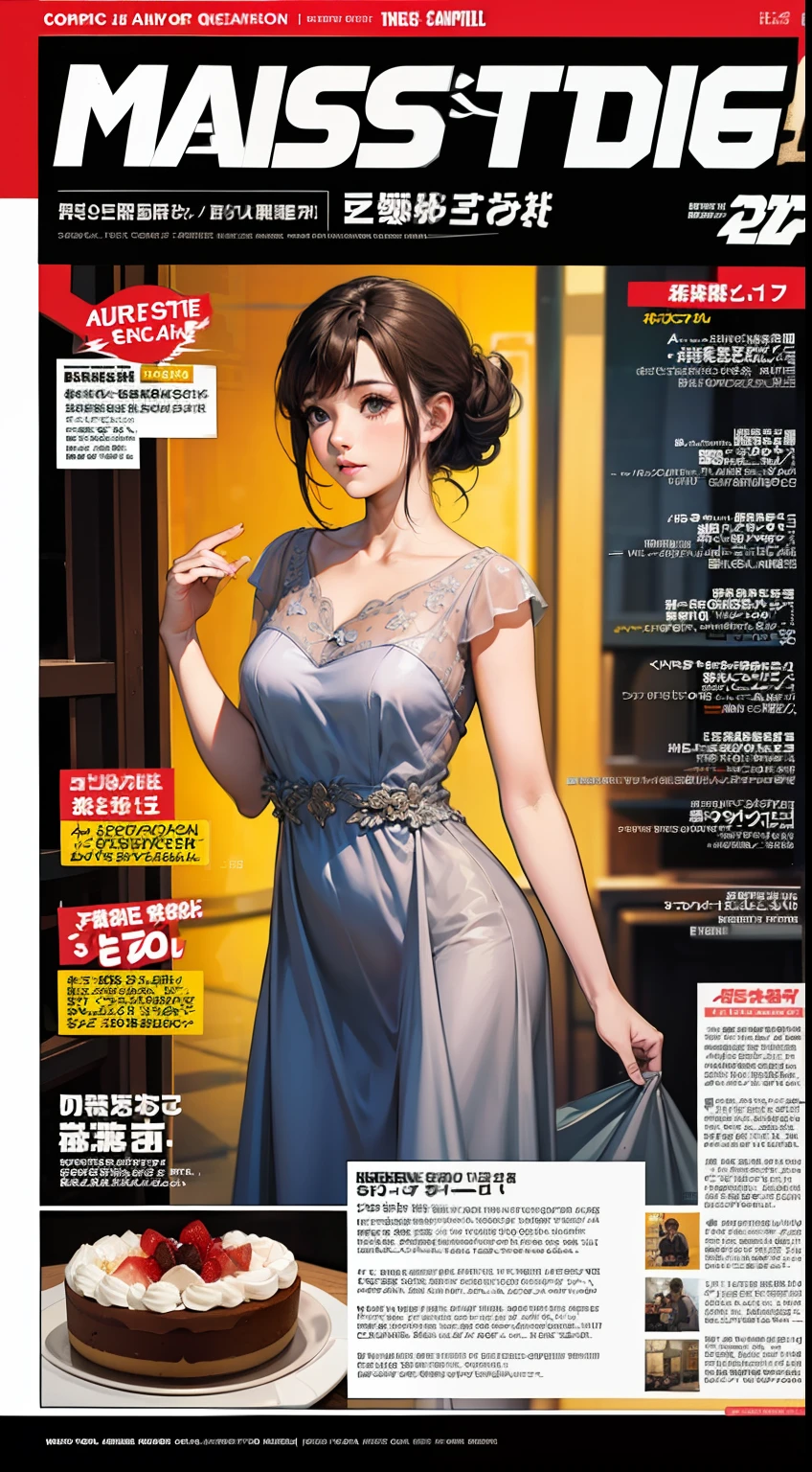 masterpiece, best quality, highly detailed,
1girl, pewter hair, salmon eyes, half updo, cake dress, trim dress,
comic, magazine, (magazine cover:1.05), comic cover,
setting diagram, (infographic:1.05), character profile,