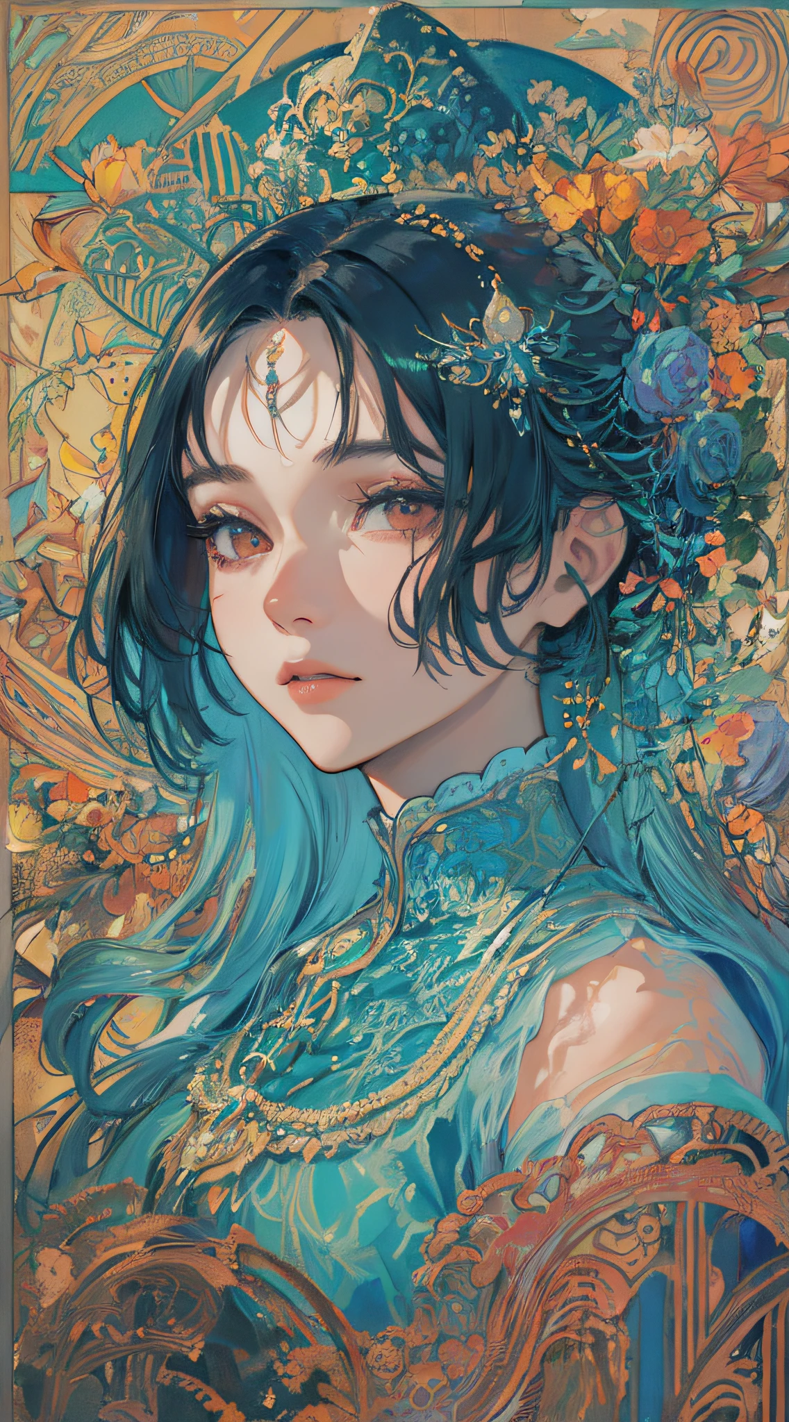 (masterpiece, highest quality, high resolution: 1.4), detail, UHD, life and death, line art, artgerm portrait, fractal art, Fibonacci, ink painting, Art Nouveau, color wash, highlights, excellent lighting, most wonderful effects,