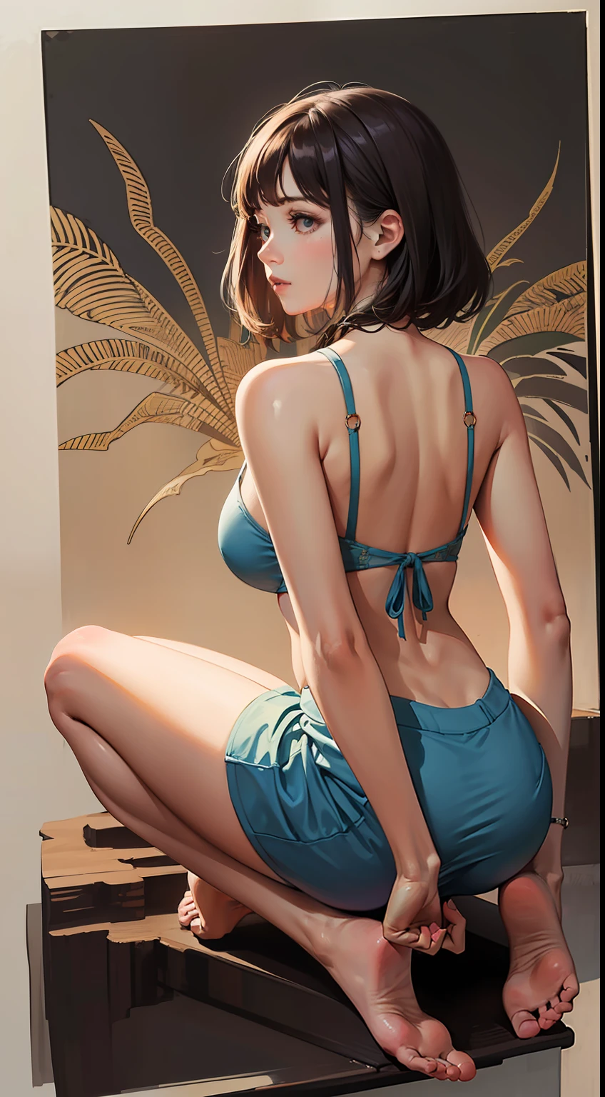 (masterpiece, high quality, highres,Highest picture quality), (Master's work),(zentangle:1.2),1girl,classical,noble,princess,negative space,Tyndall Effect,light background,bare shoulders, barefoot, bare back, shiny skin, shiny hair,