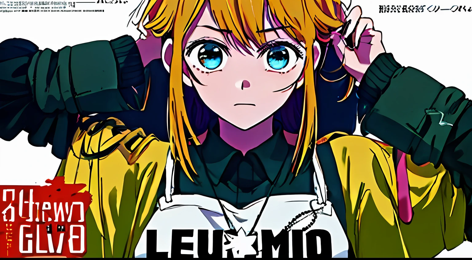(((dramatic))), (((gritty))), (((intense)))) The movie poster features as the central character. She is shy in the center of the poster, wearing idol outfit, and a determined expression on her face. The background is dark and gritty, with a feeling of drunkenness. The text is bold and eye-catching, with catchy slogans that add to the overall drama and excitement. The color palette is dominated by dark colors, dotted with bright colors, giving the poster a dynamic and visual impact, tachi-e (magazine:1.3), (cover-style:1.3), fashionable, vibrant, outfit, posing, front, colorful, dynamic, background, element, confident, expressive, holding, statement, attachment, majestic, coiled, around, touch, scene, text, cover, bold, eye-catching, title, fashion, font, catchy, title, bigger, eye-catching, modern, trendy, focused, stylish, 1 girl