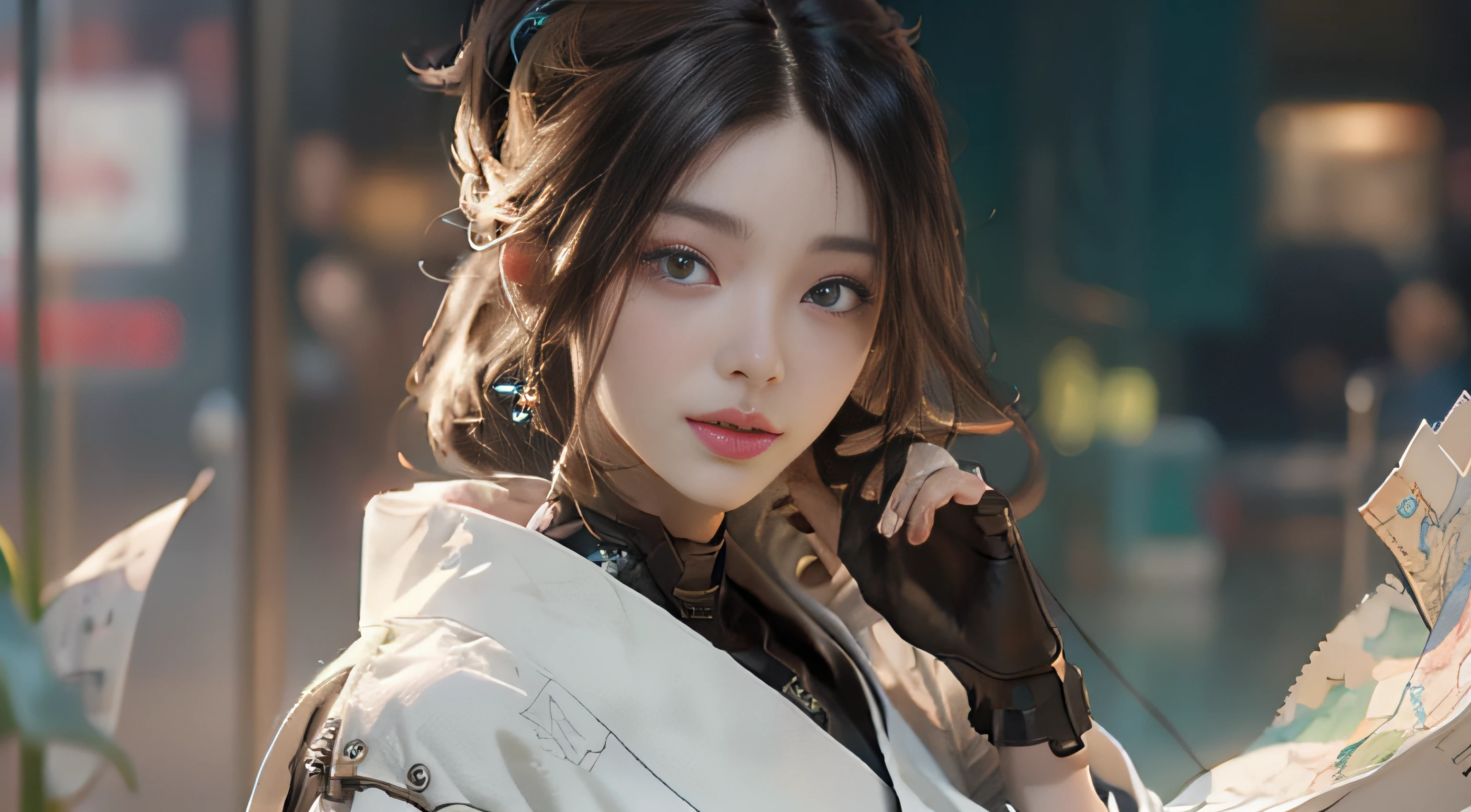((best best quality)), ((MasterPiece)), (Detail:1.4), 3D, A beautiful cyberpunk female image,HDR(high dynamic range),RayTrace,nvidia rtx,The ultra-Resolution,Unreal 5,Subsurface scattering、pbr texturing、postprocessing、Anisotropic Filtering、depth offield、Maximum Clarity and Clarity、Many-Layer Textures、Albedo and Specular map、Surface coloring、Mitsu-Accurate simulation of material interactions、Perfect Scale、octanerendering、Two-colored light、large aperture、low ISO、white balance、Rule of Thirds、8K RAW、beautiful bright pupils,flowing robe,Fine pupils,Detailed face and eyes,Long Lashes,Blushlush,voluminous hair,Tender red lips