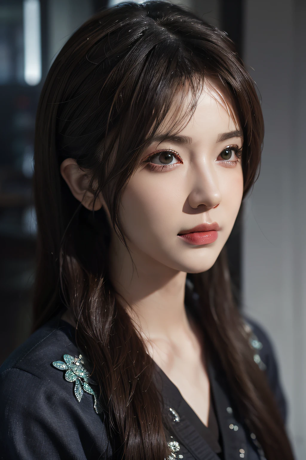 Surrealist female portraits, fantasy art, photorealism, dynamic lighting, artstation, poster, volumetric lighting, very detailed faces, 4k, award-winning, 1girl, in the dark, deep shadows, understated, denim photos, (formal wear: 1.4), long hair,